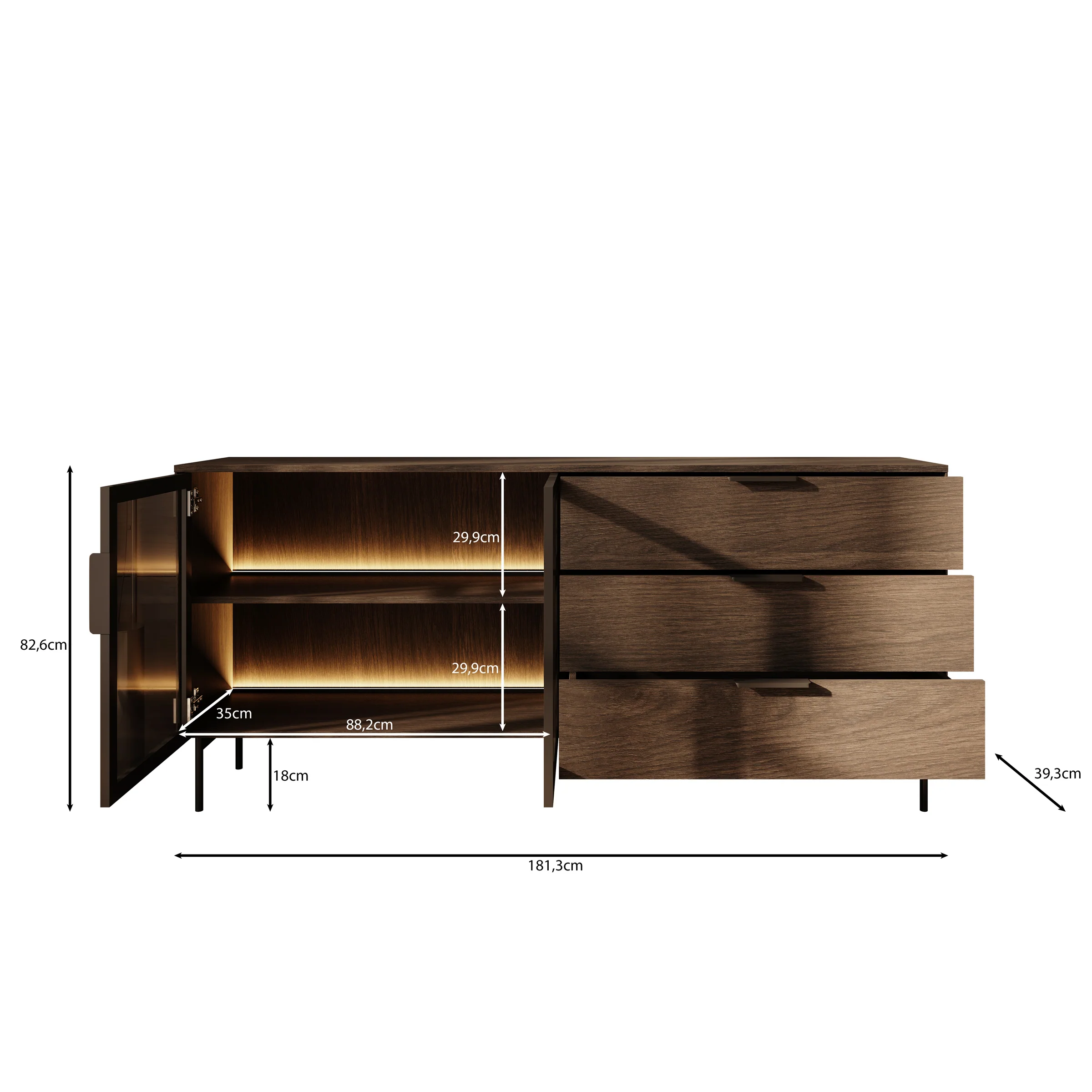 Lomo - Dressoir 3 lades - Donker eiken - 181x39x83 cm - Image 5