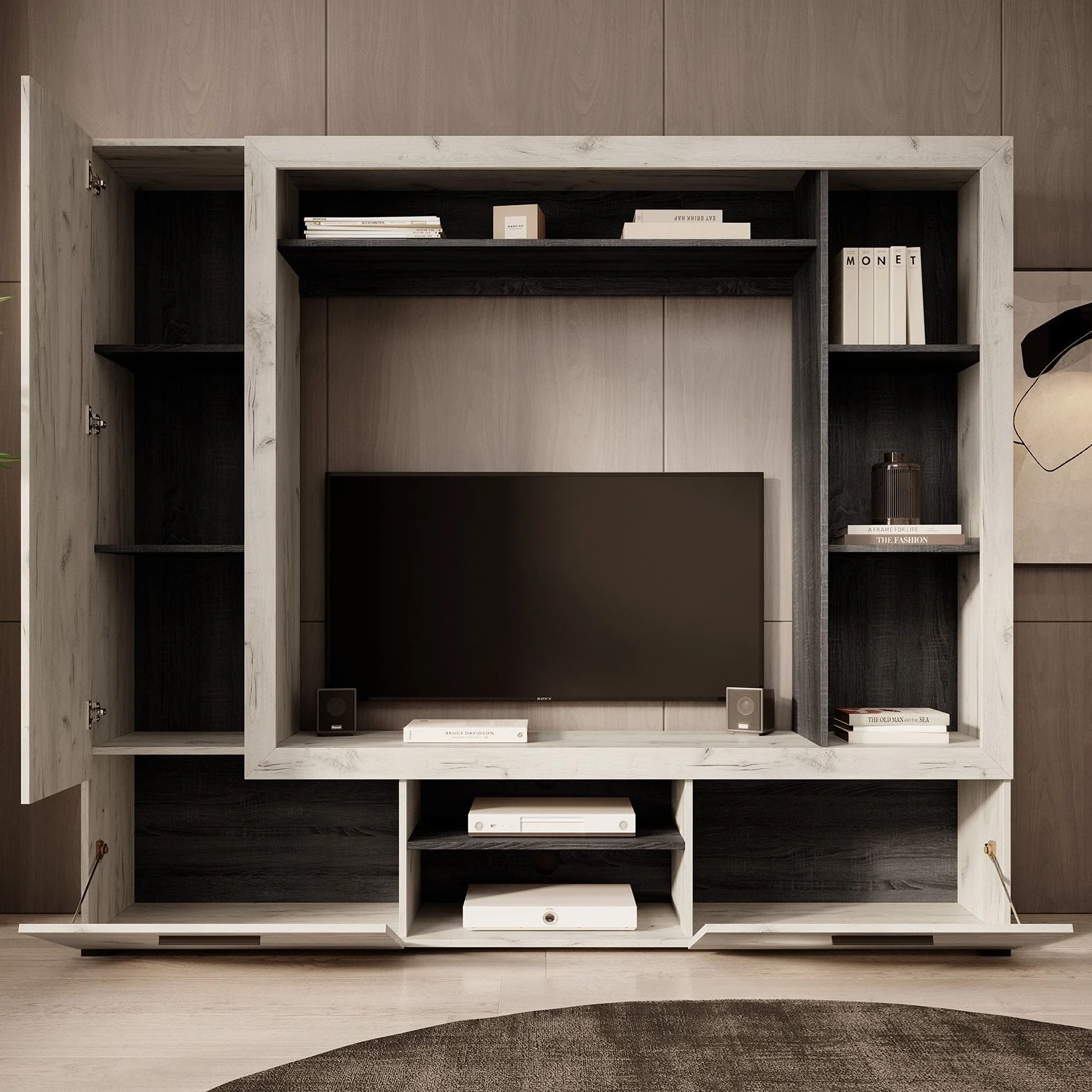 Loni - Wandmeubel - Wit/zwart - 196x35x172 cm - Image 2