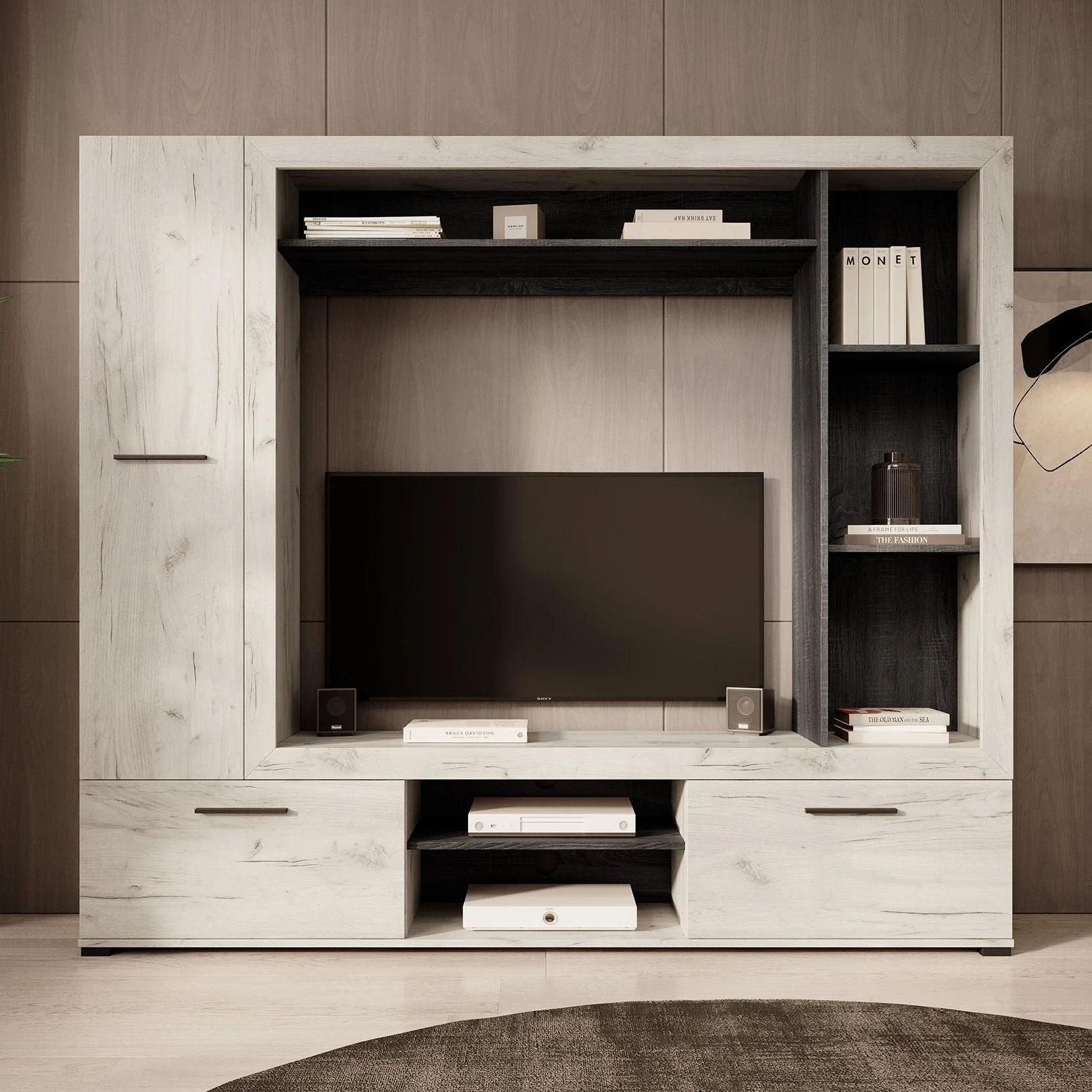 Loni - Wandmeubel - Wit/zwart - 196x35x172 cm - Image 3