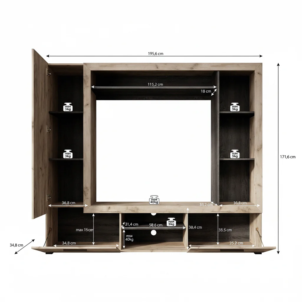 Loni - Wandmeubel - Wit/zwart - 196x35x172 cm - Image 5