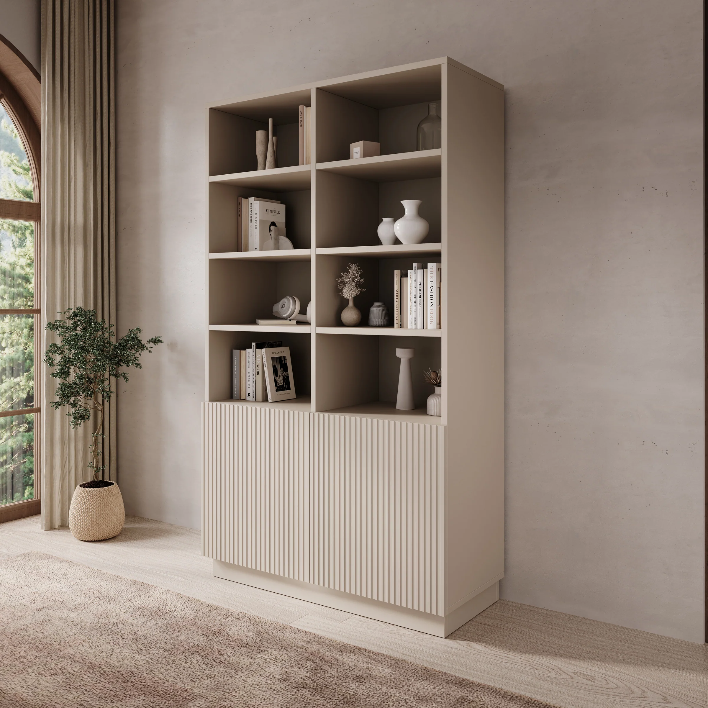 Lucera - Boekenkast - Beige - 100x42x173 cm