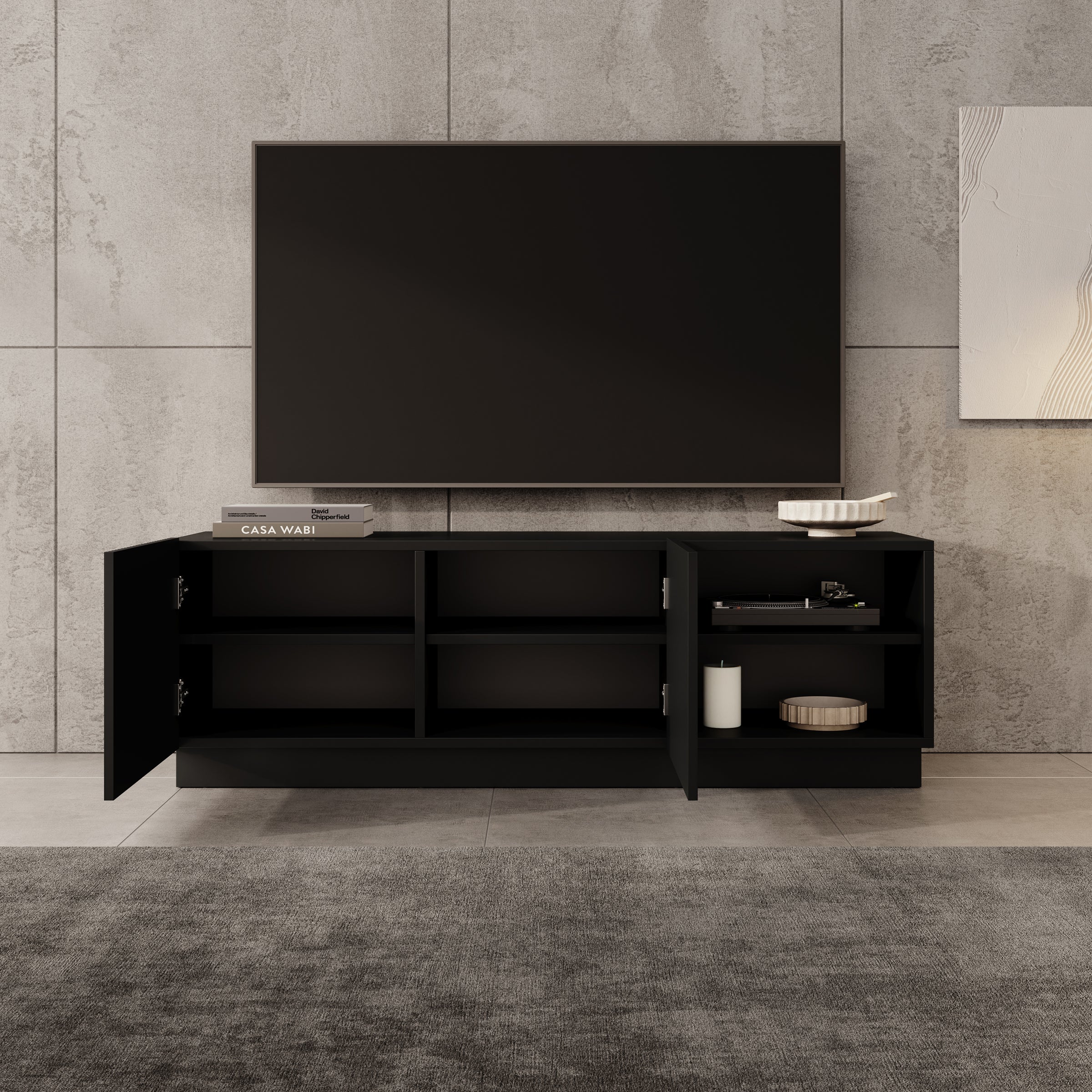 Lucera - TV-Meubel - Zwart - 150x42x48 cm - Image 2