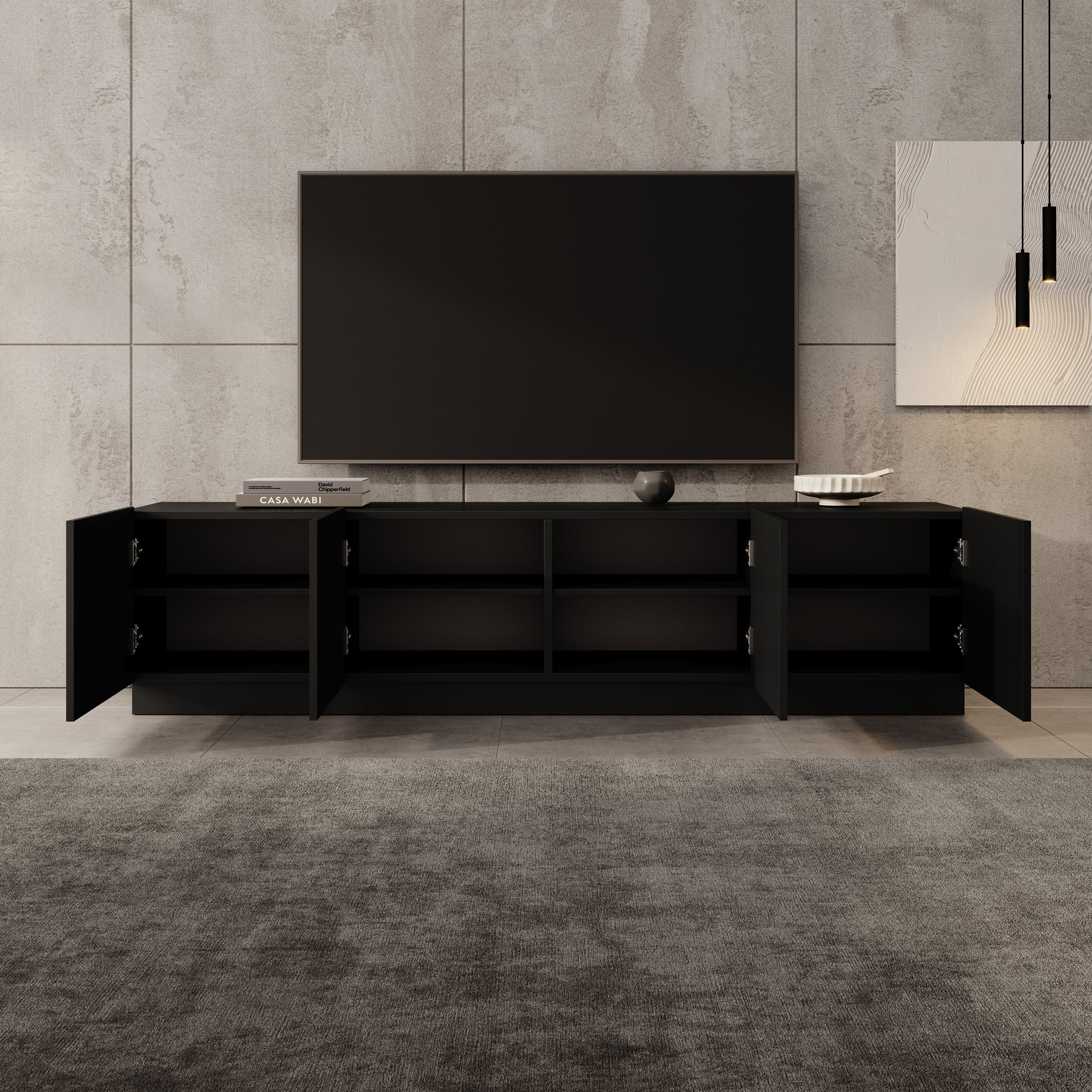 Lucera - TV-Meubel - Zwart - 200x42x48 cm - Image 2