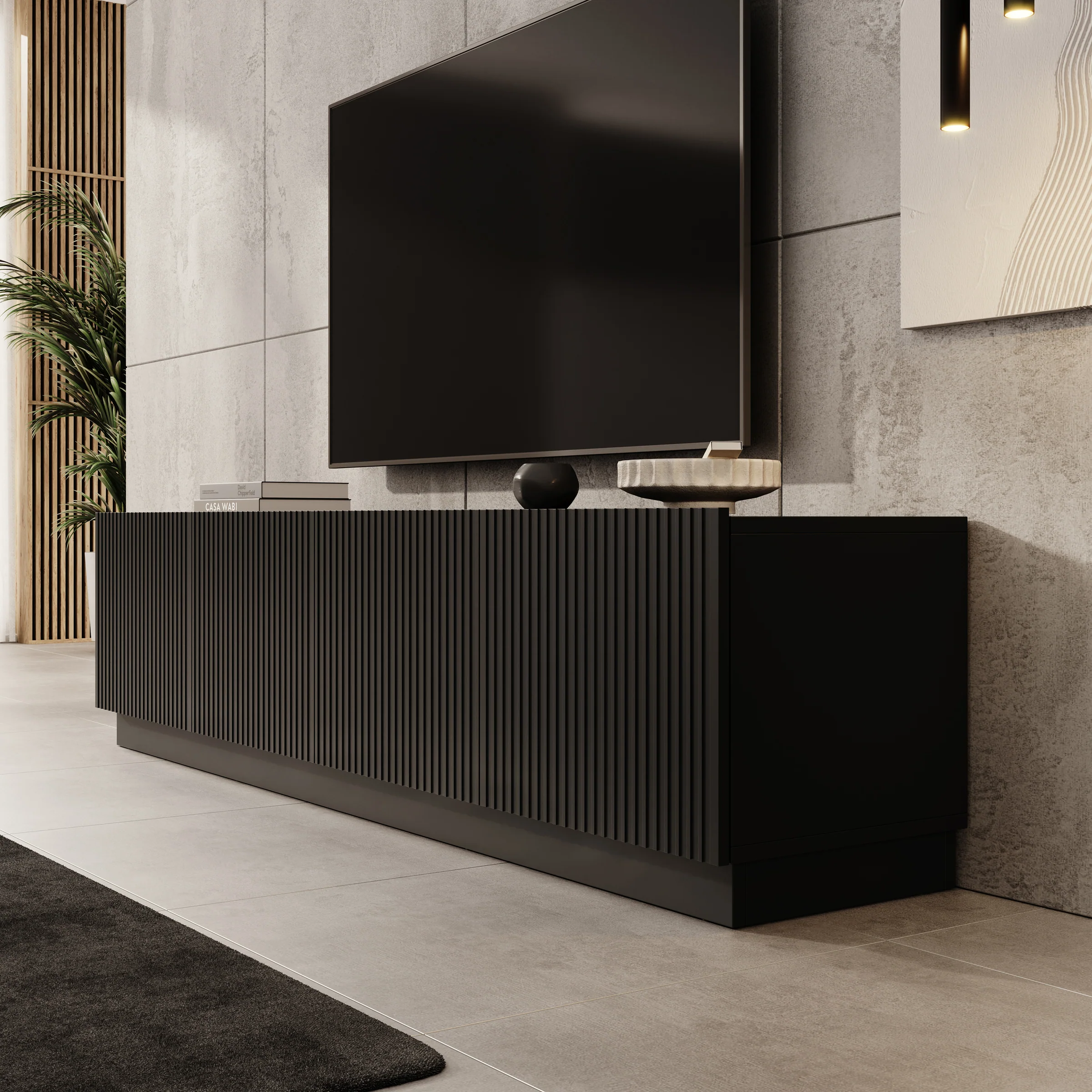Lucera - TV-Meubel - Zwart - 200x42x48 cm - Image 4