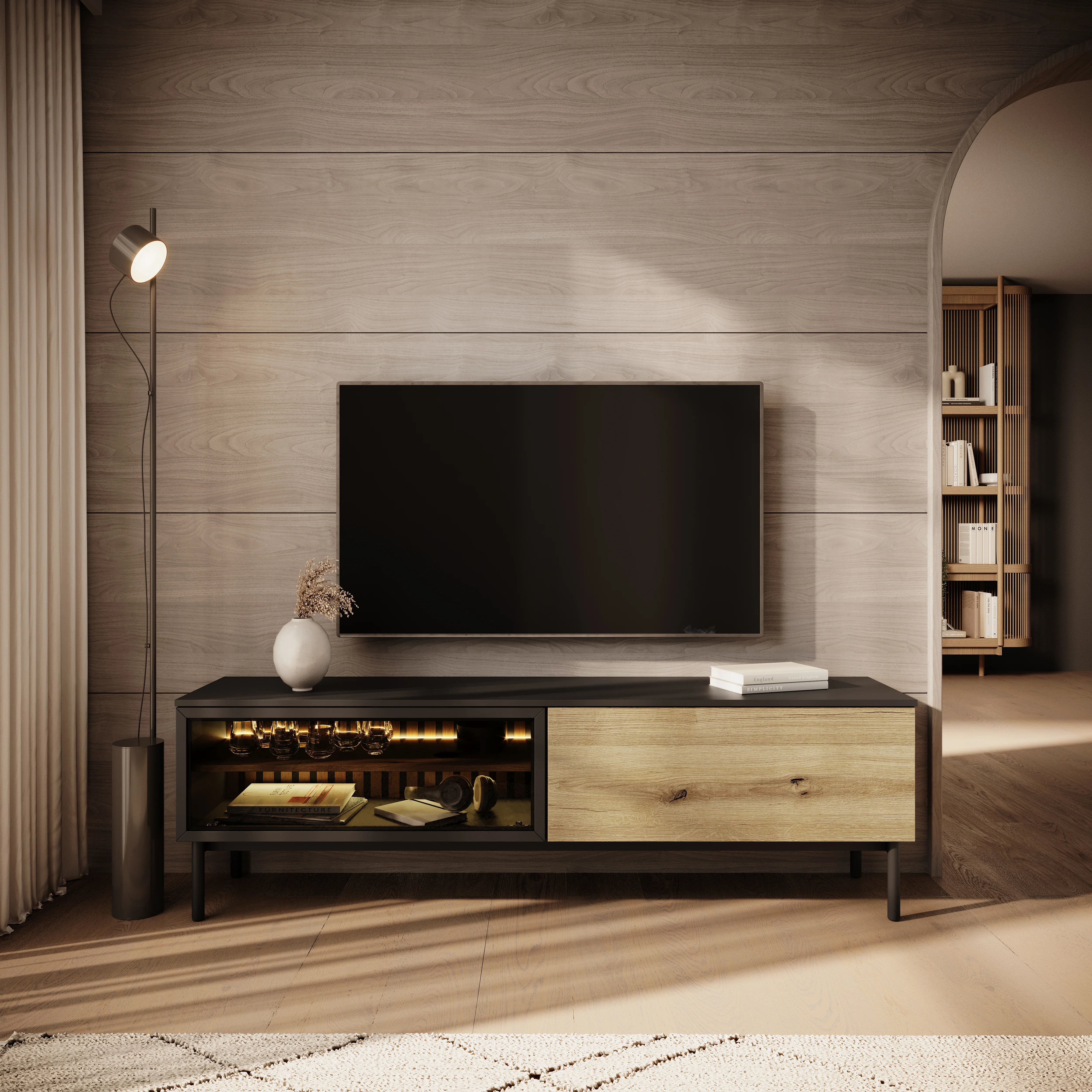 Ludwig - TV-Meubel met verlichting - Zwart/eiken - 180 cm - Image 3