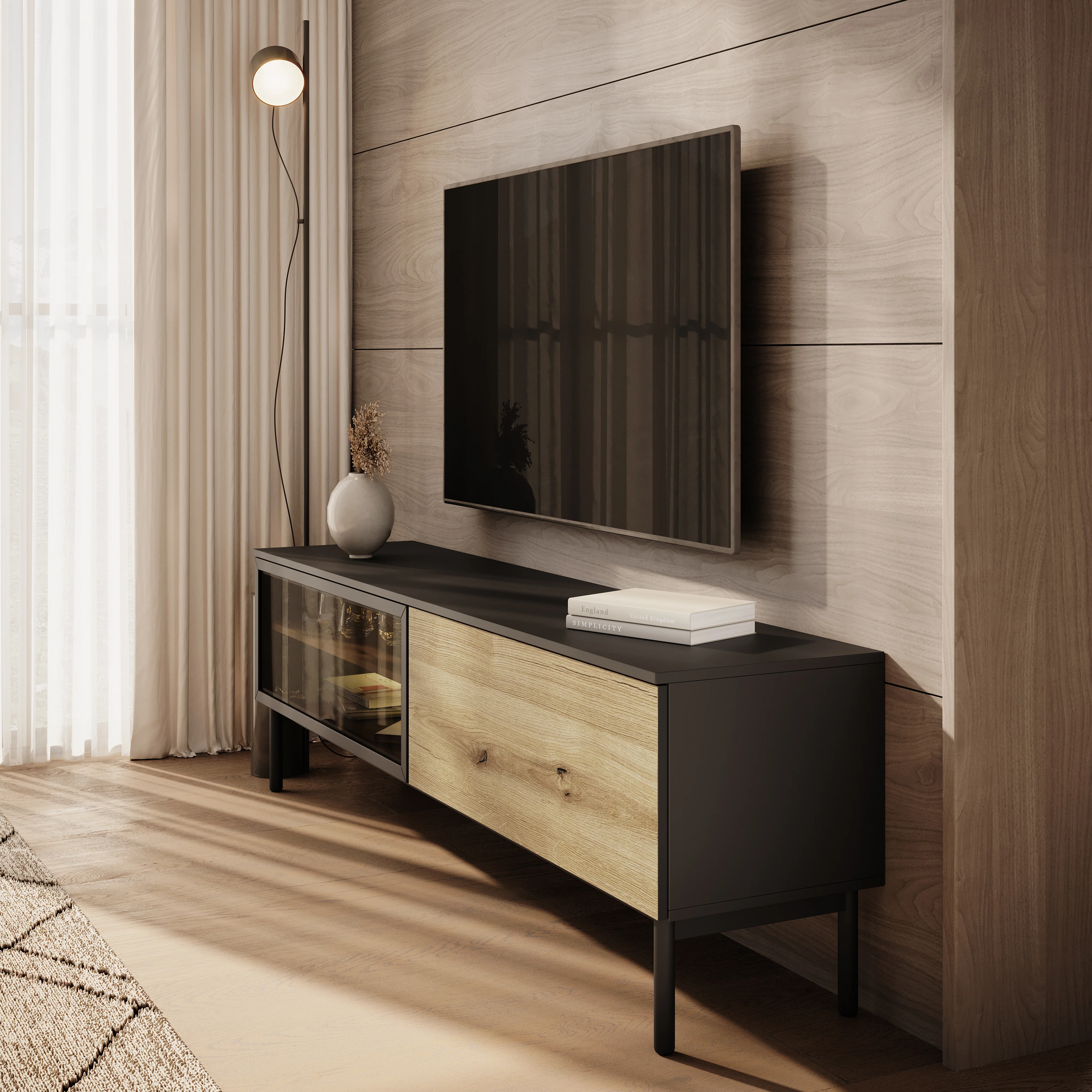 Ludwig - TV-Meubel met verlichting - Zwart/eiken - 180 cm - Image 4