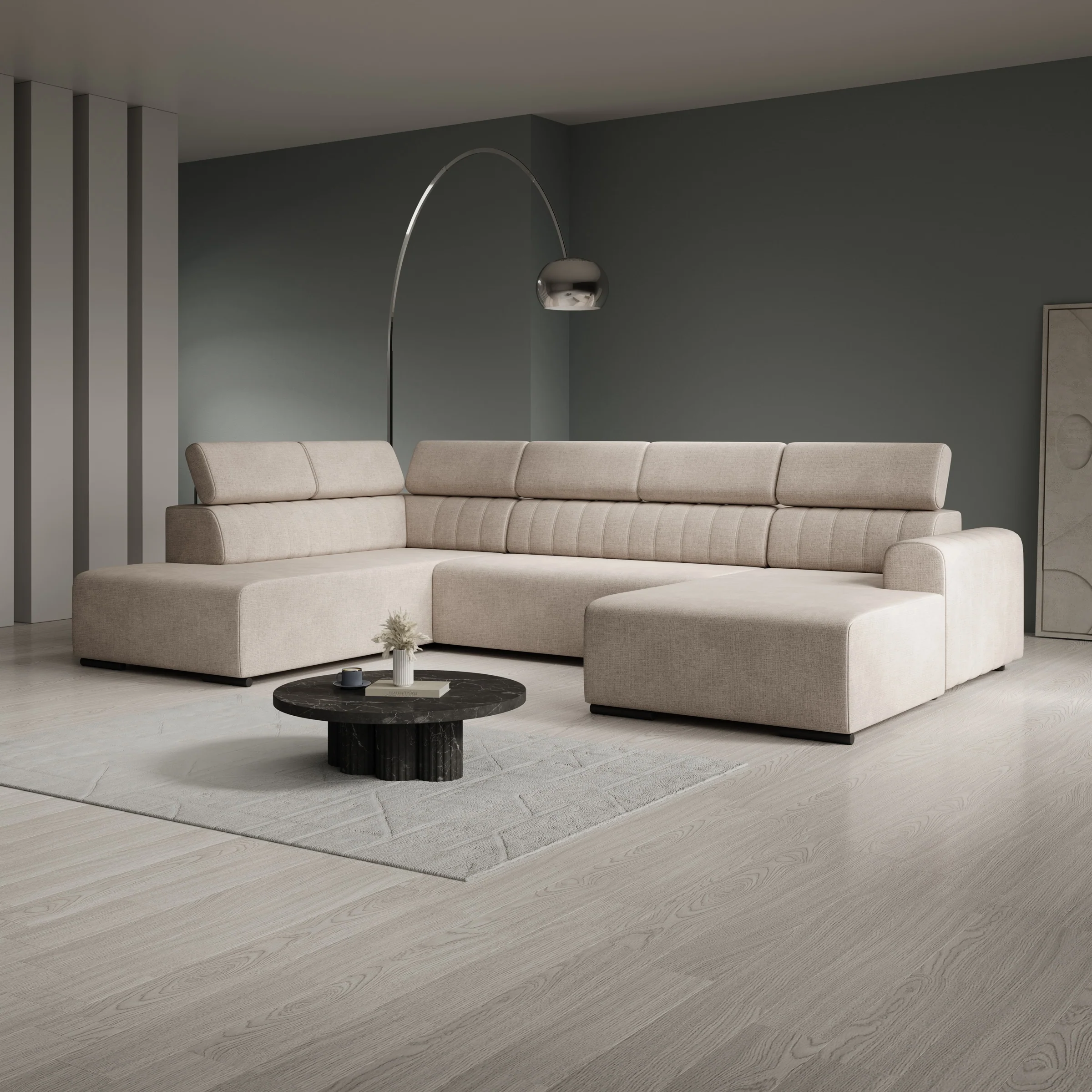Lumae - Hoekbank 6-zits met chaise longue - Stof beige - Rechts