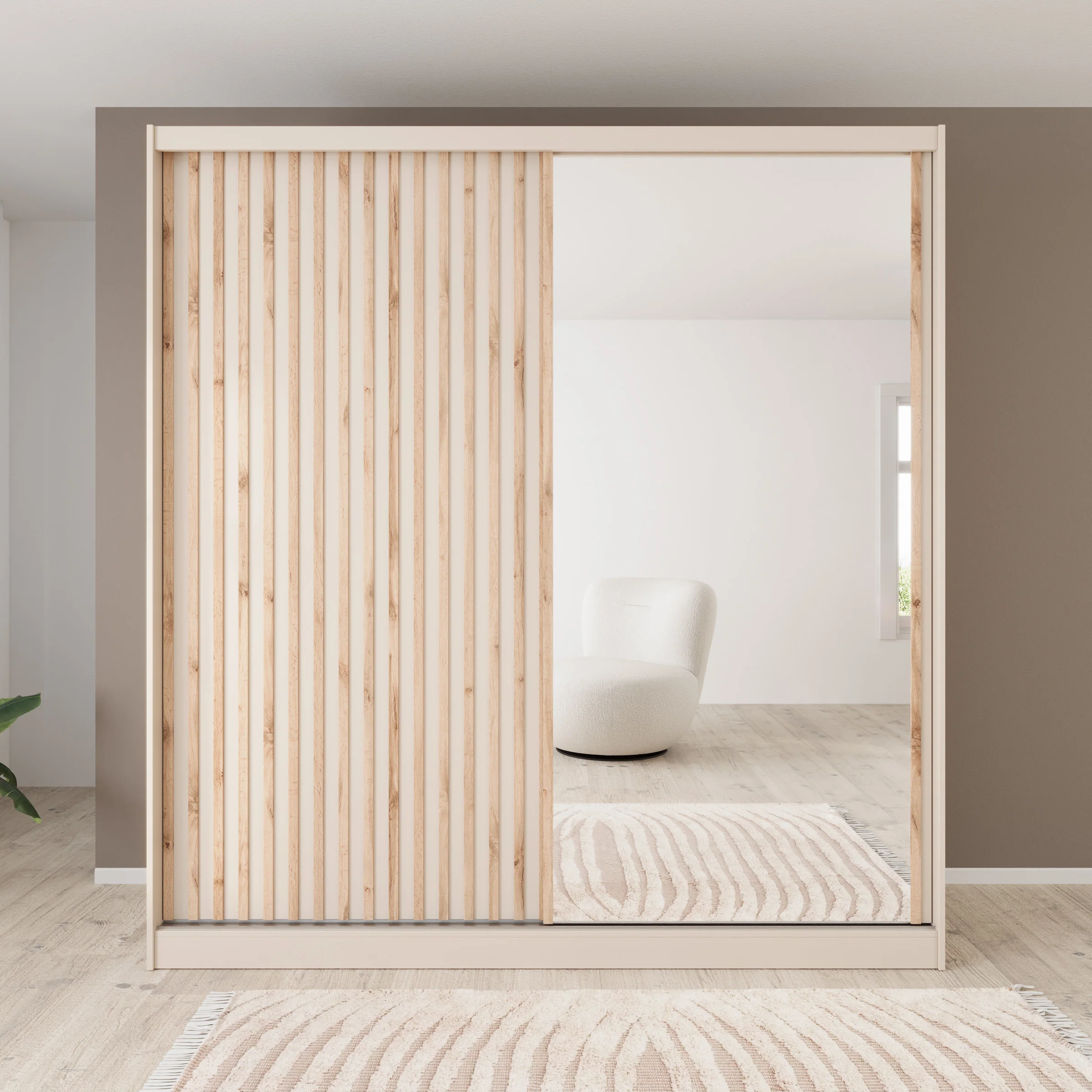 Lumivera - Kledingkast met schuifdeuren - Beige - 203x60x215 - Image 3