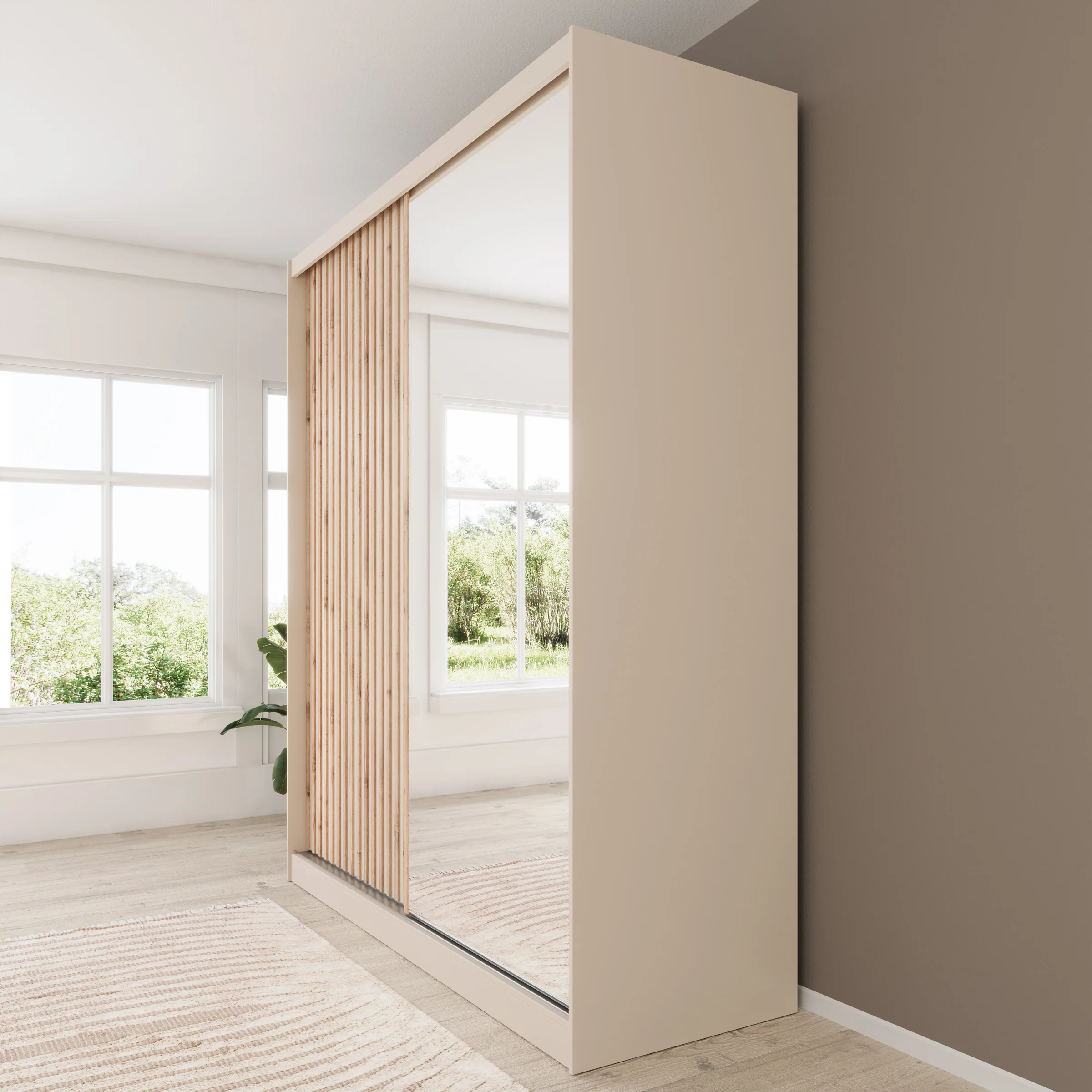 Lumivera - Kledingkast met schuifdeuren - Beige - 203x60x215 - Image 4