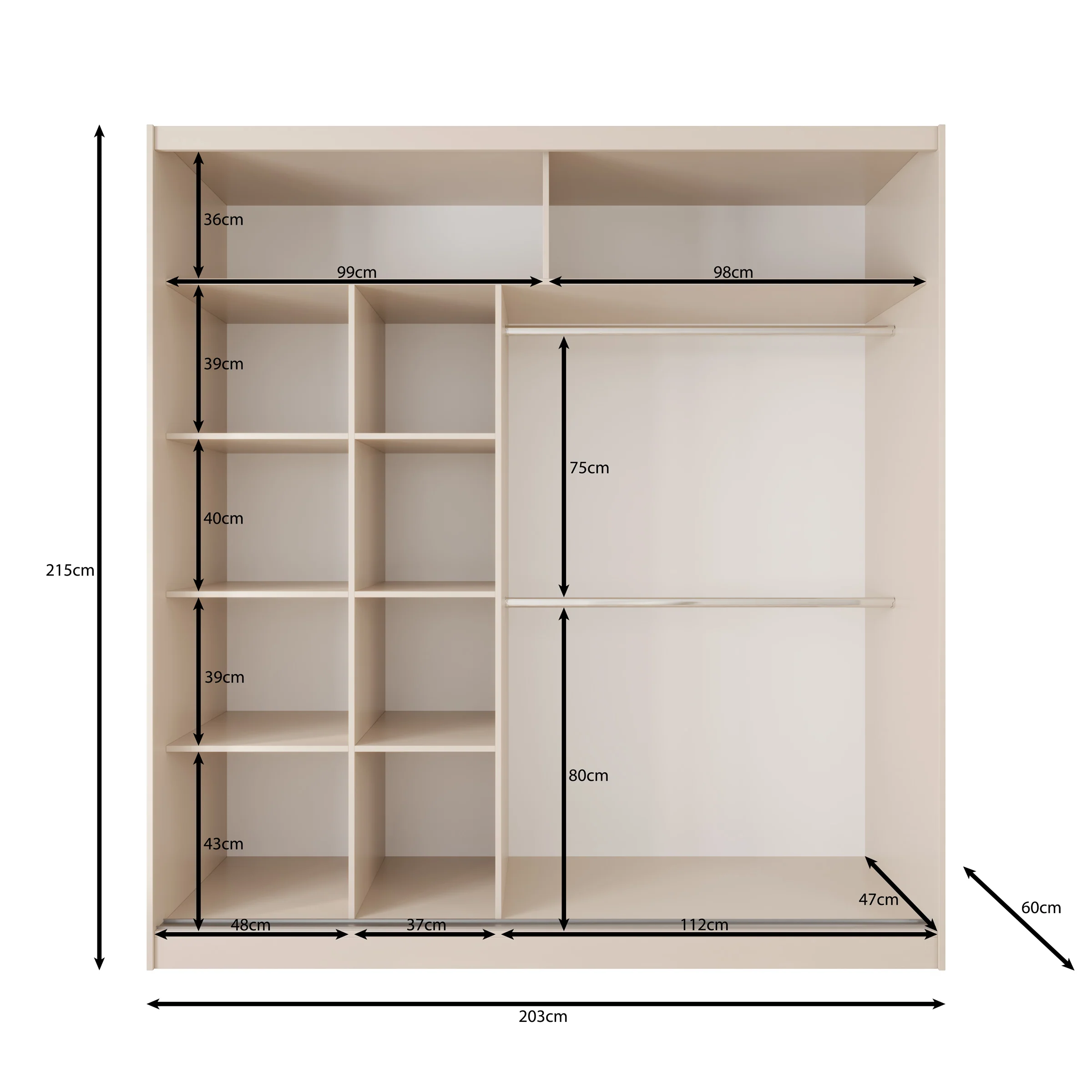 Lumivera - Kledingkast met schuifdeuren - Beige - 203x60x215 - Image 5