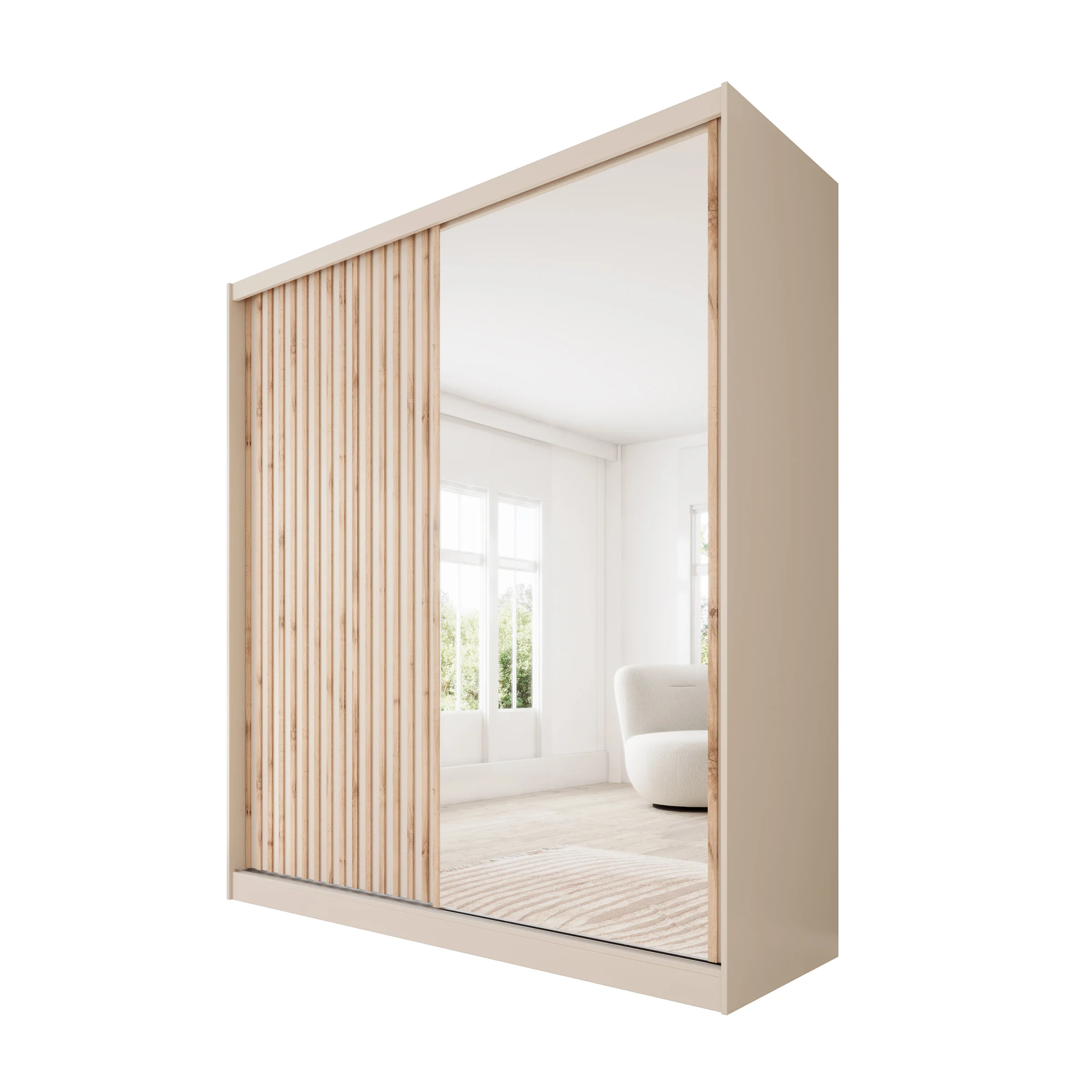 Lumivera - Kledingkast met schuifdeuren - Beige - 203x60x215 - Image 6
