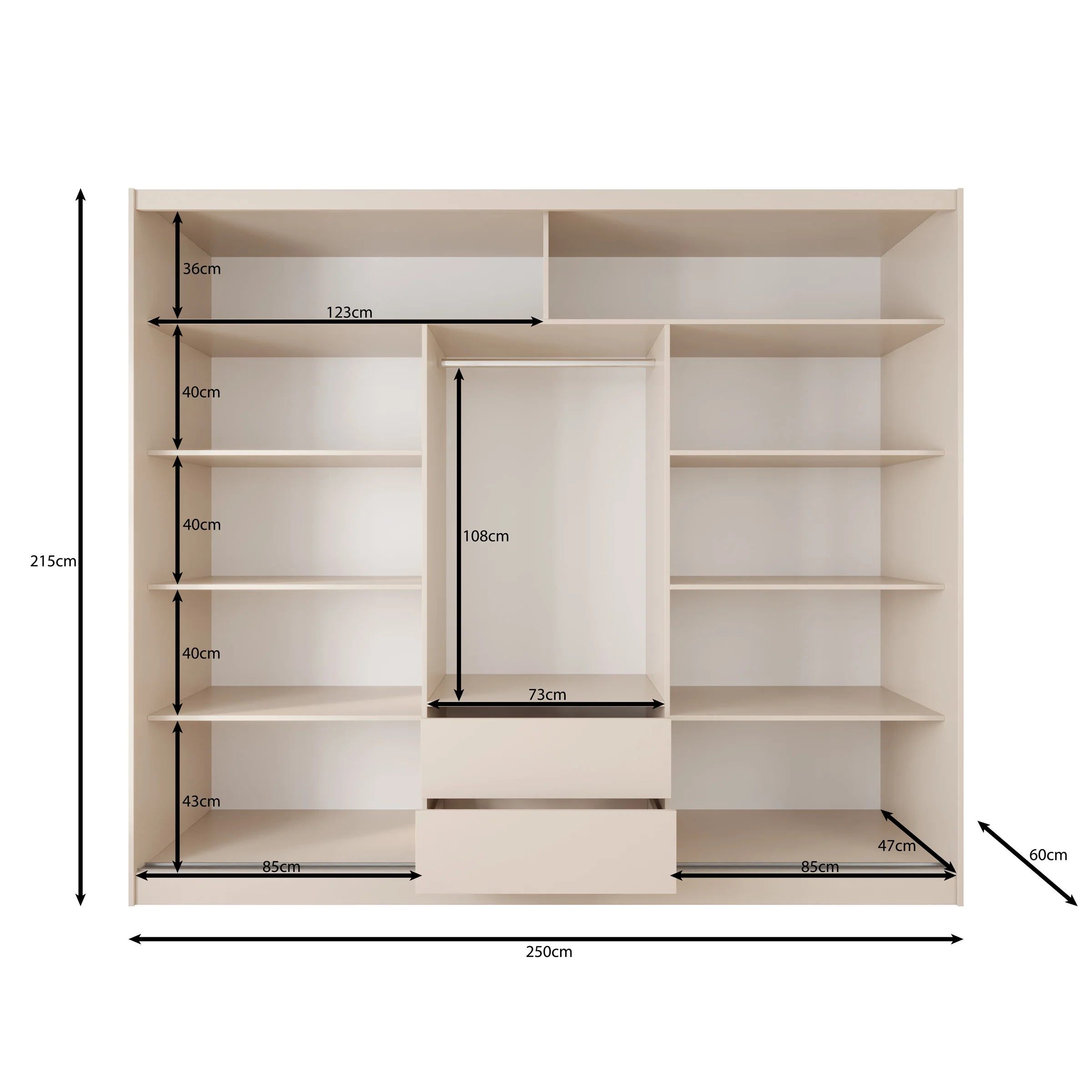 Lumivera - Kledingkast met schuifdeuren - Beige - 250x60x215 - Image 5