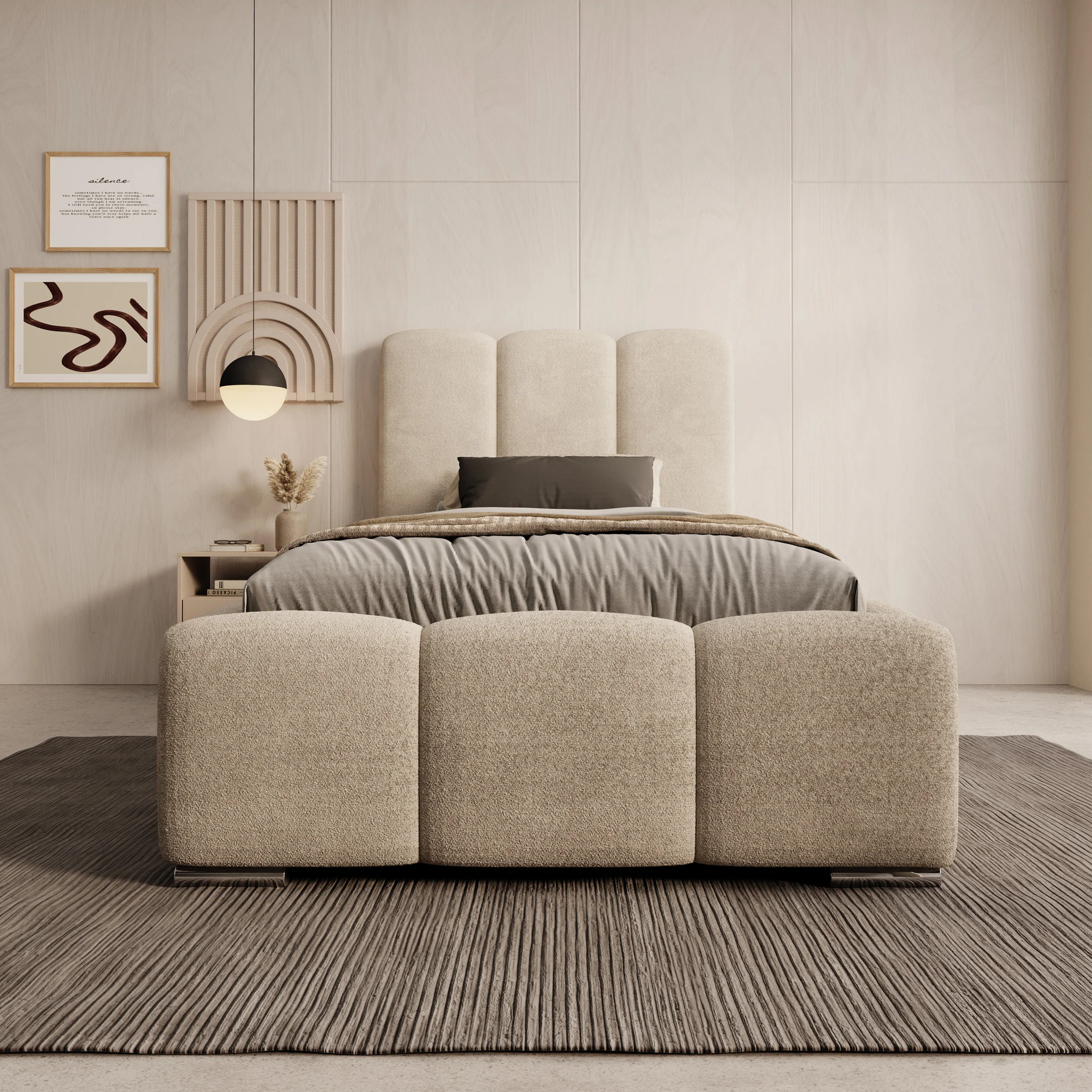 Lumo - Eenpersoonsbed met opbergruimte - Teddystof beige - 90x200 cm - Image 3