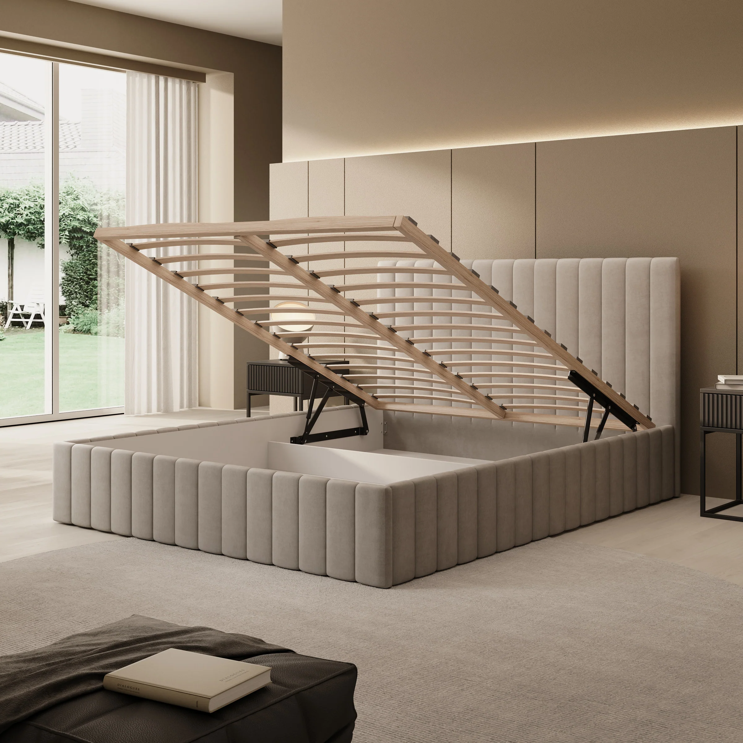 Luz - Tweepersoonsbed met opbergruimte - Beige velvet - 160x200 cm - Image 2