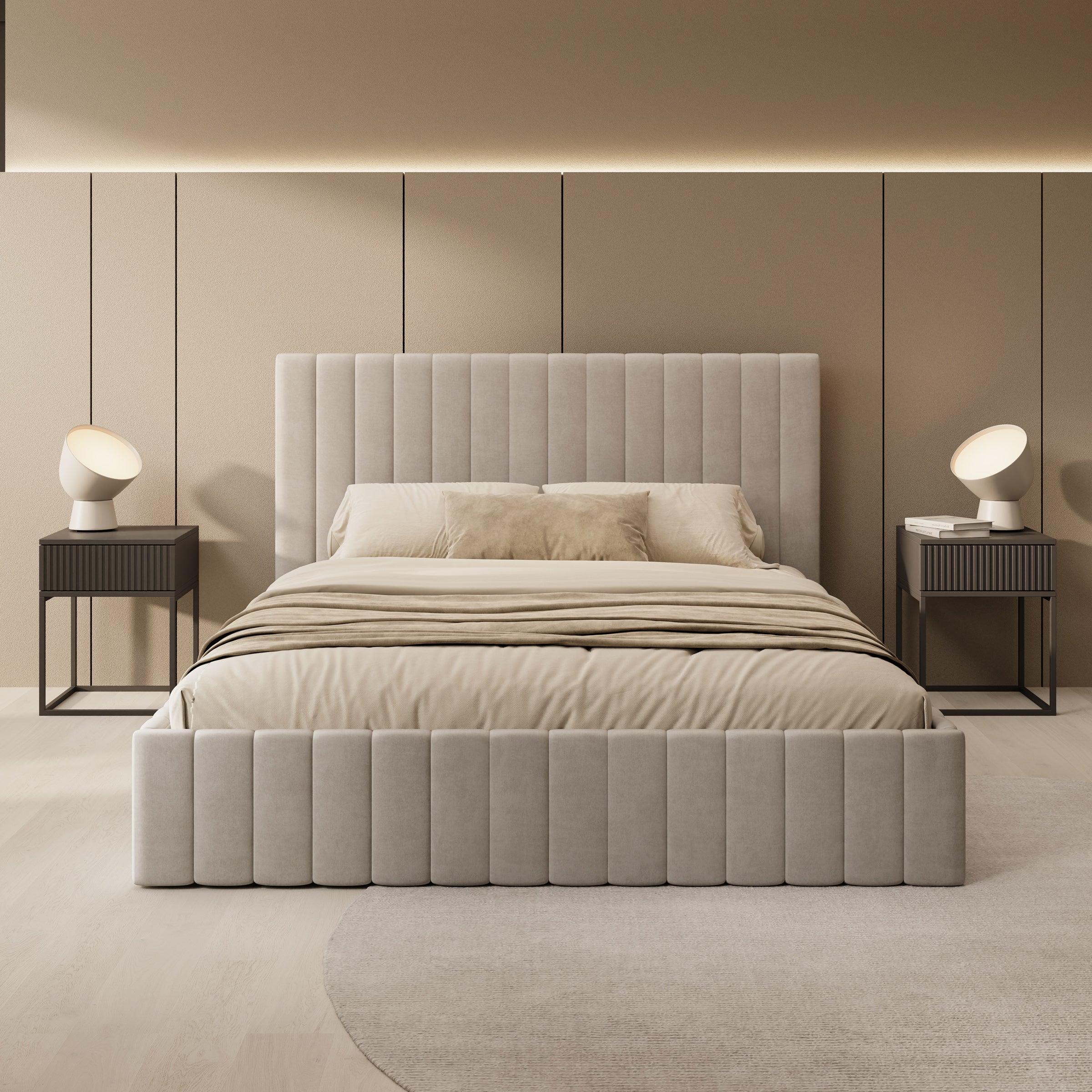 Luz - Tweepersoonsbed met opbergruimte - Beige velvet - 160x200 cm - Image 3