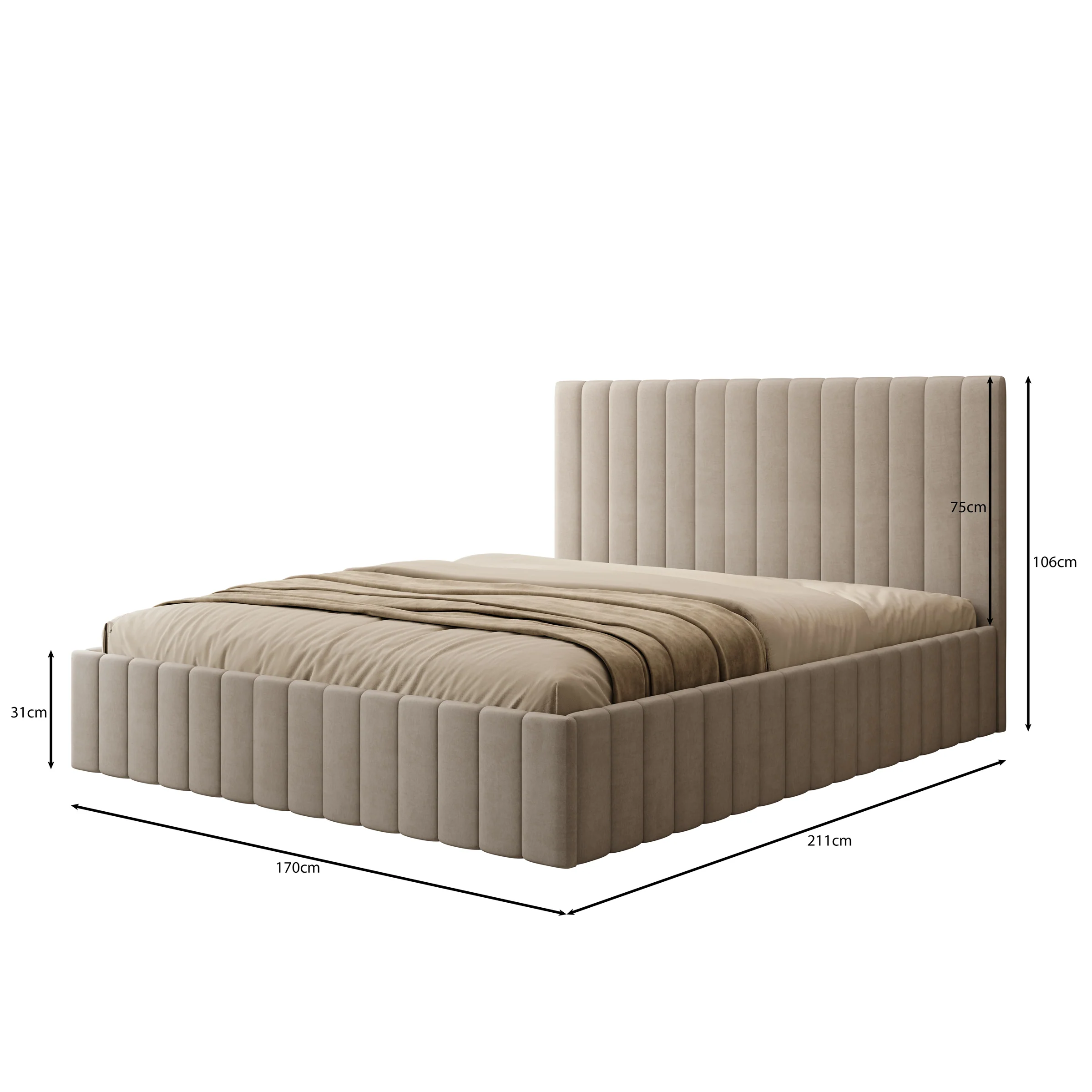 Luz - Tweepersoonsbed met opbergruimte - Beige velvet - 160x200 cm - Image 4