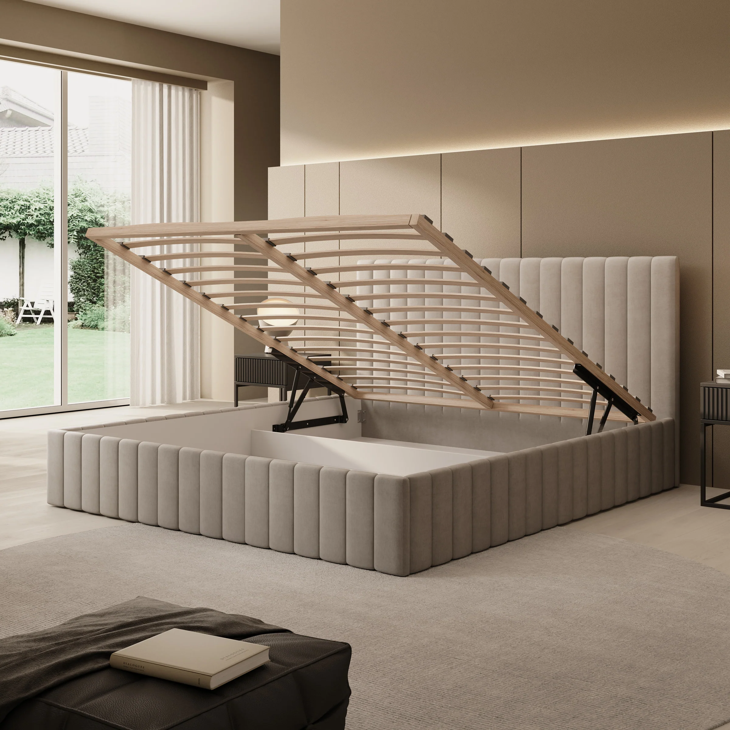 Luz - Tweepersoonsbed met opbergruimte - Beige velvet - 180x200 cm - Image 2
