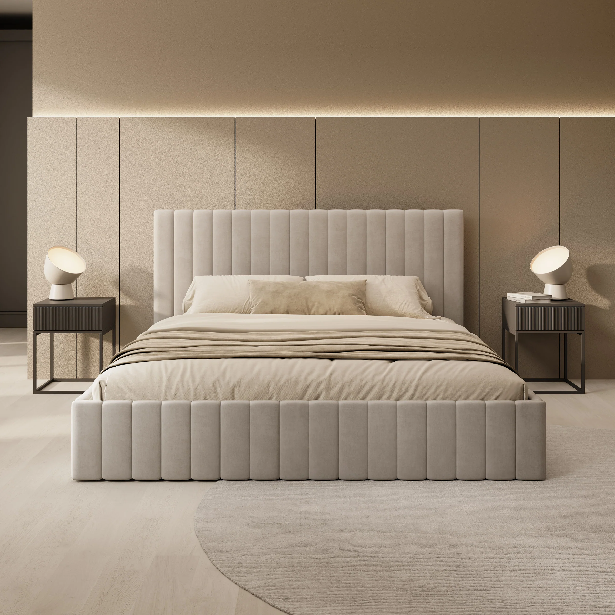 Luz - Tweepersoonsbed met opbergruimte - Beige velvet - 180x200 cm - Image 3