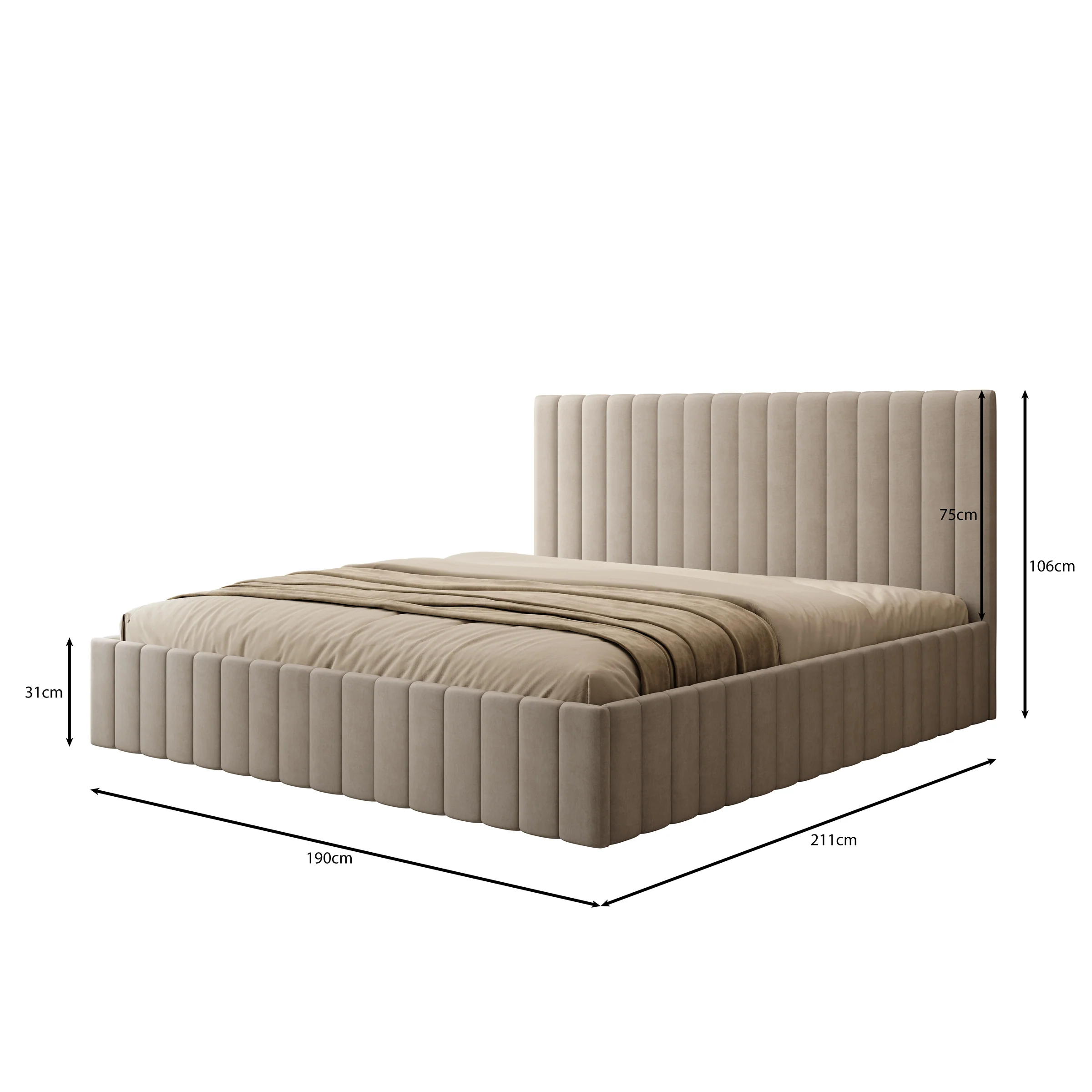 Luz - Tweepersoonsbed met opbergruimte - Beige velvet - 180x200 cm - Image 4