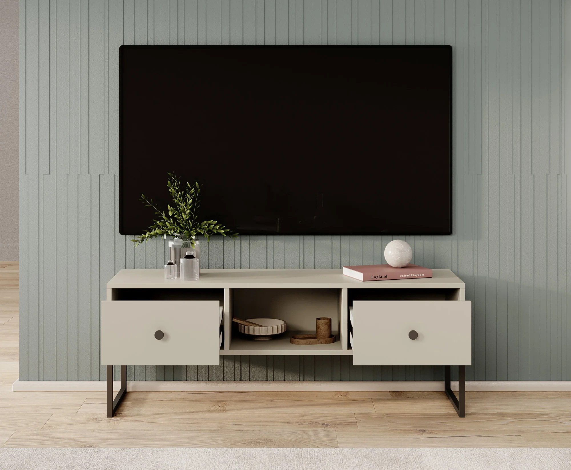 Lyndall - TV-Meubel met 2 lades - Beige - 115 cm - Image 3
