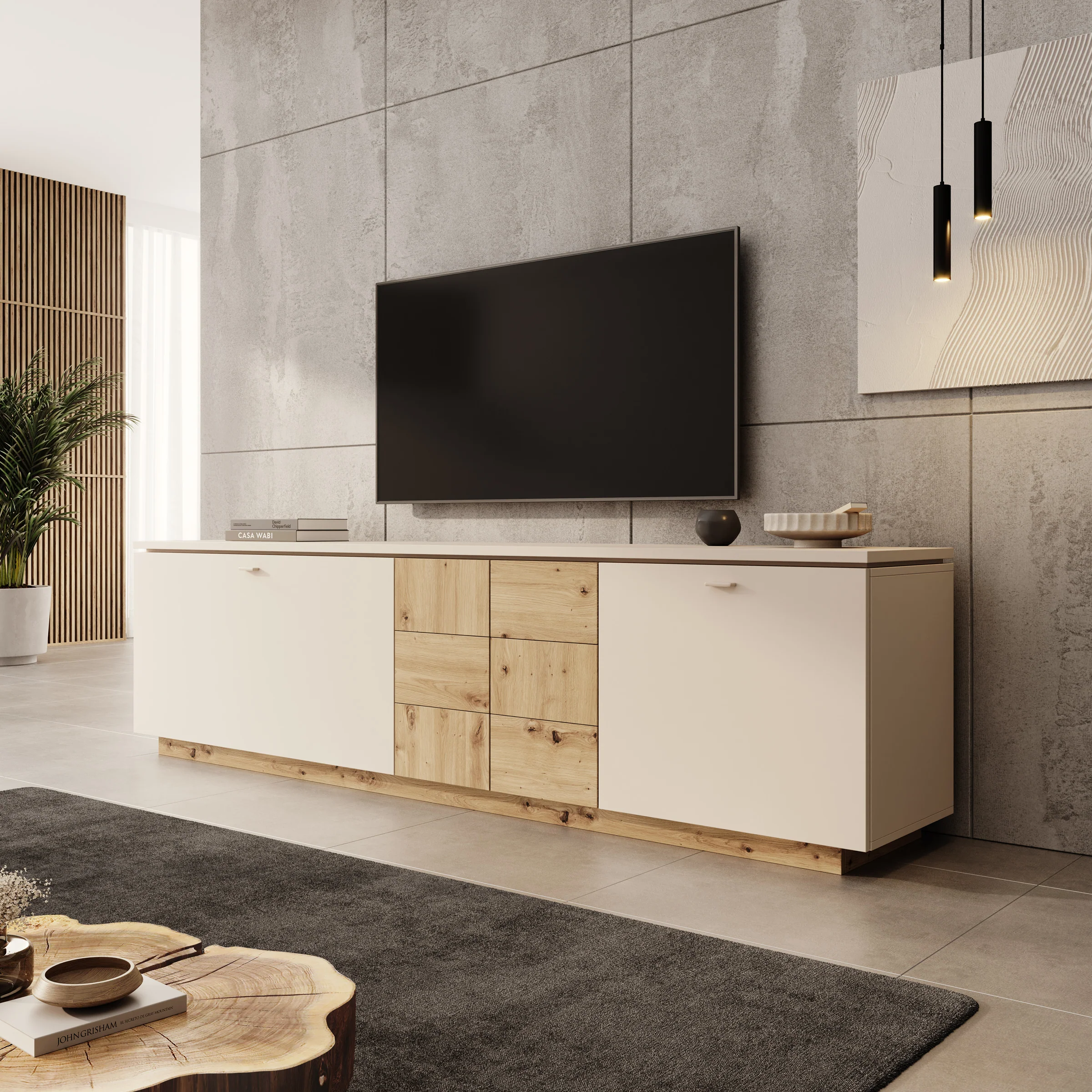 Lynora - TV-Meubel - Beige - 225x42x58 cm