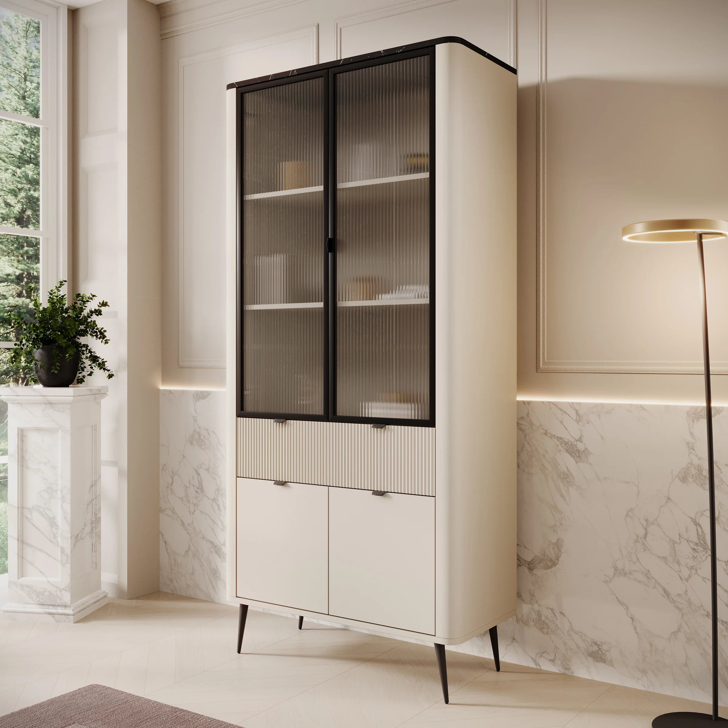 Mace - Vitrinekast - Beige - 90x40x191 cm