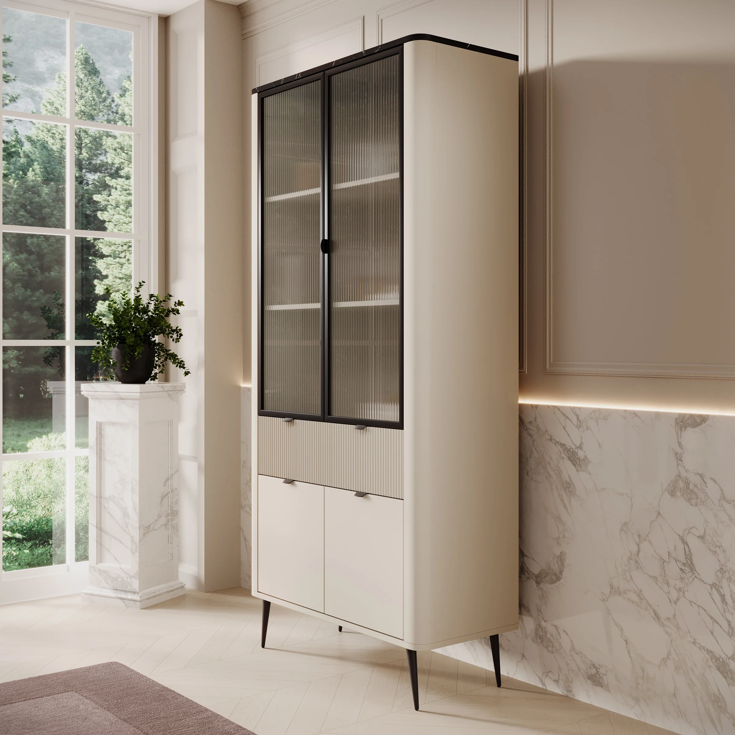 Mace - Vitrinekast - Beige - 90x40x191 cm - Image 4