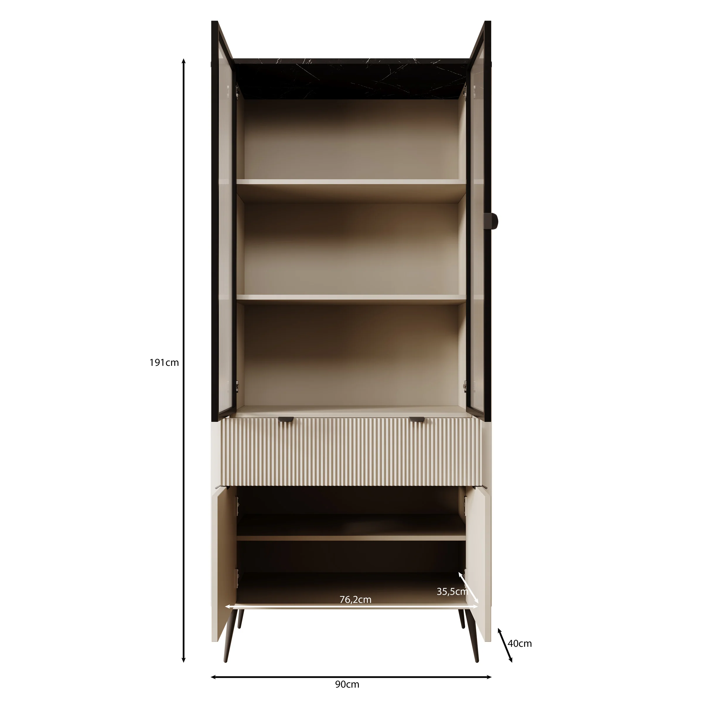 Mace - Vitrinekast - Beige - 90x40x191 cm - Image 5