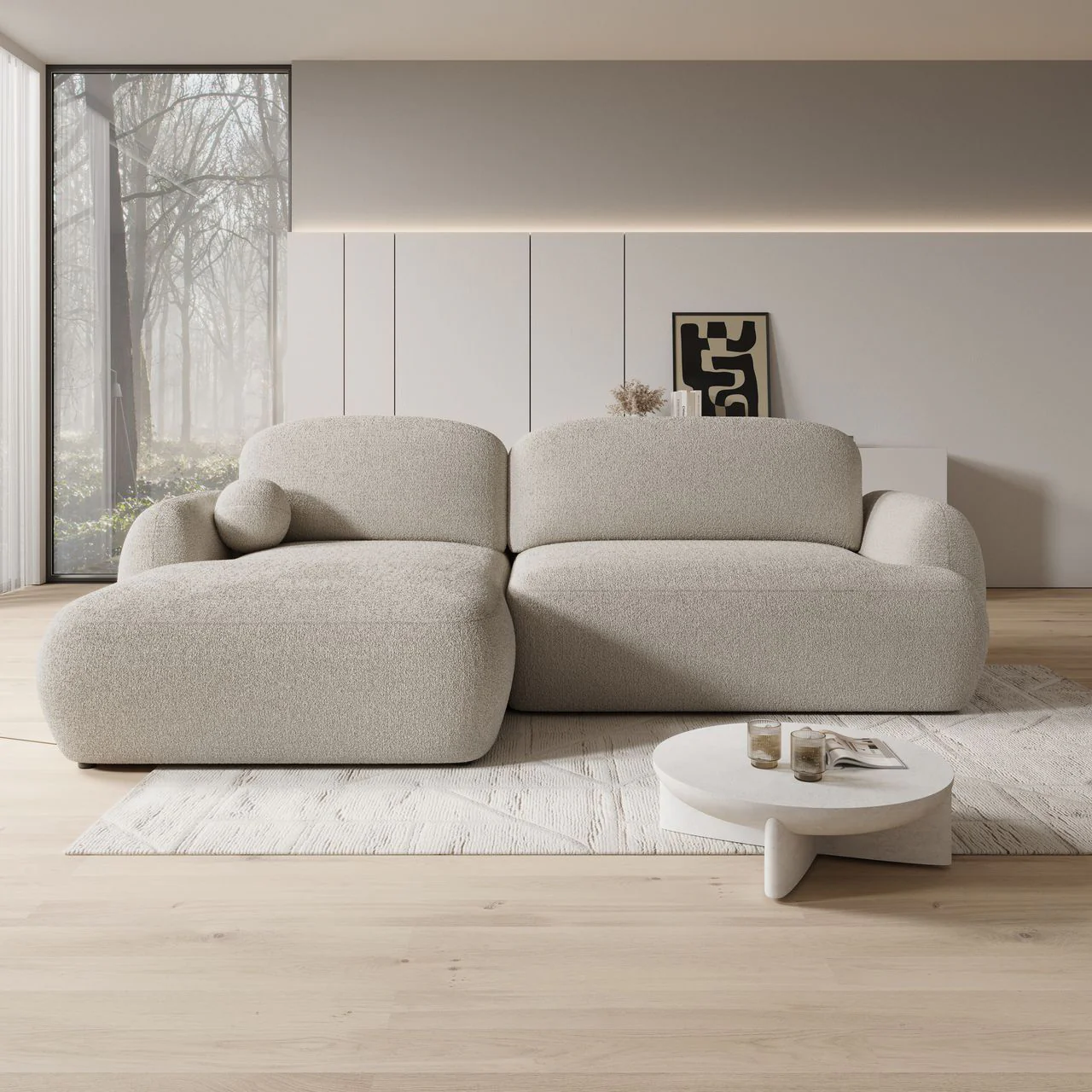 Malaga - Hoekbank 3-zits met chaise longue - Teddystof beige - Links - Image 2
