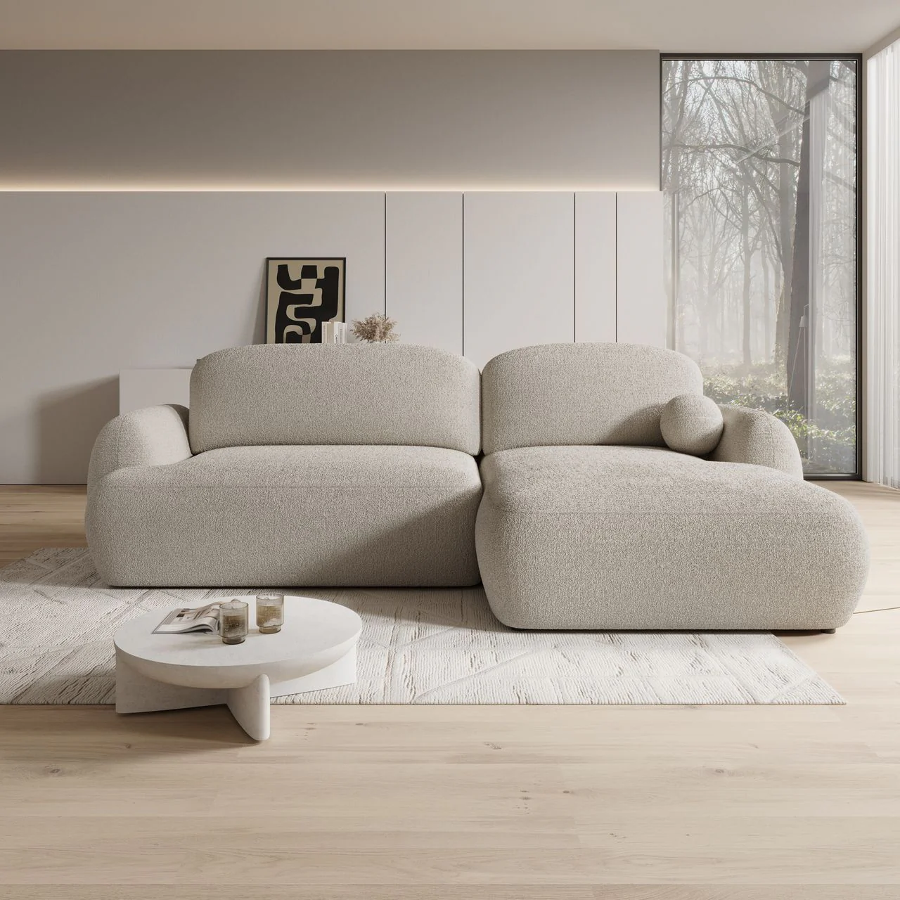 Malaga - Hoekbank 3-zits met chaise longue - Teddystof beige - Rechts - Image 2