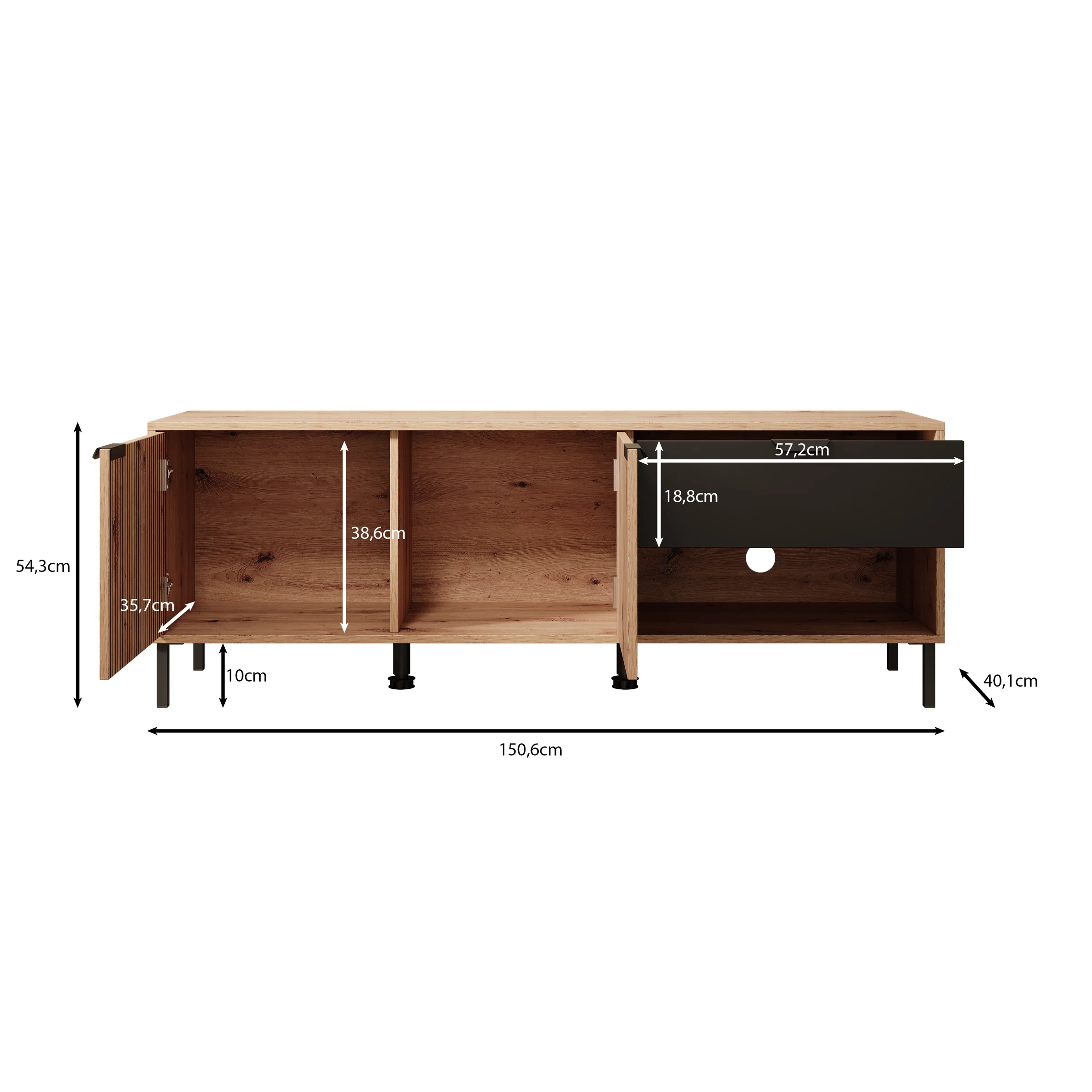 Malaika - TV-Meubel - Eiken - 151x40x54 cm - Image 5