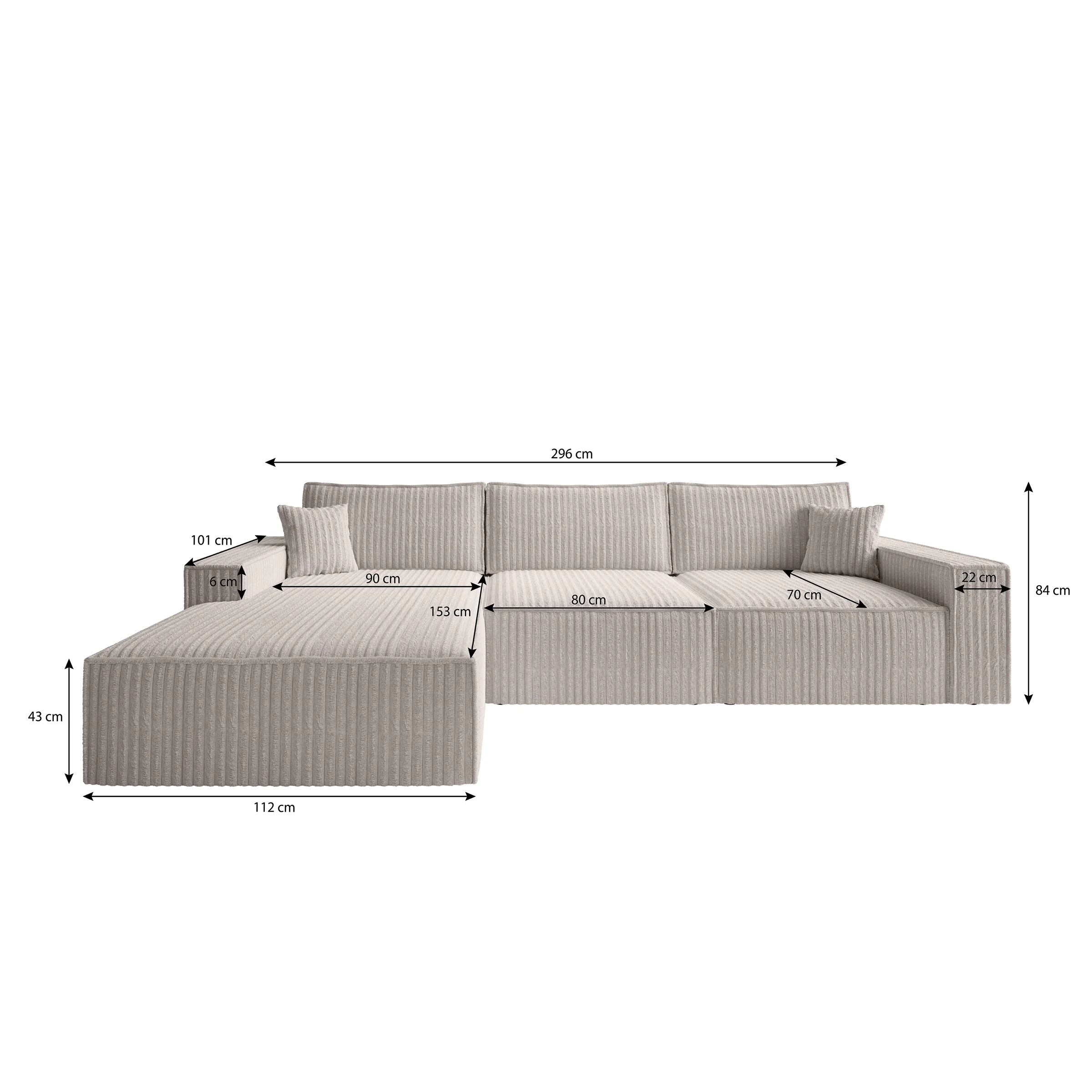 Manolo - Hoekbank 3-zits met chaise longue - Ribstof beige - Links - Image 6