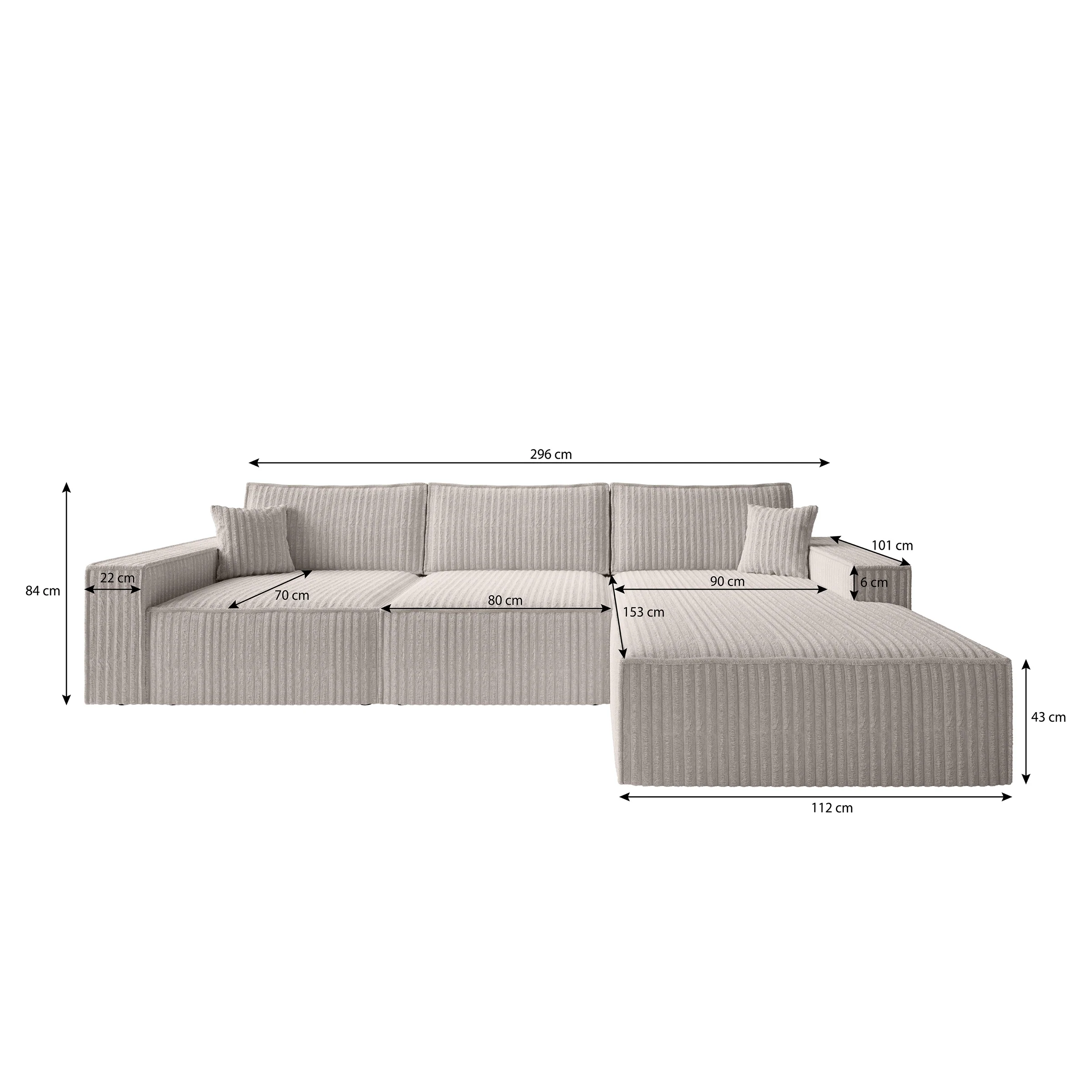 Manolo - Hoekbank 3-zits met chaise longue - Ribstof beige - Rechts - Image 6