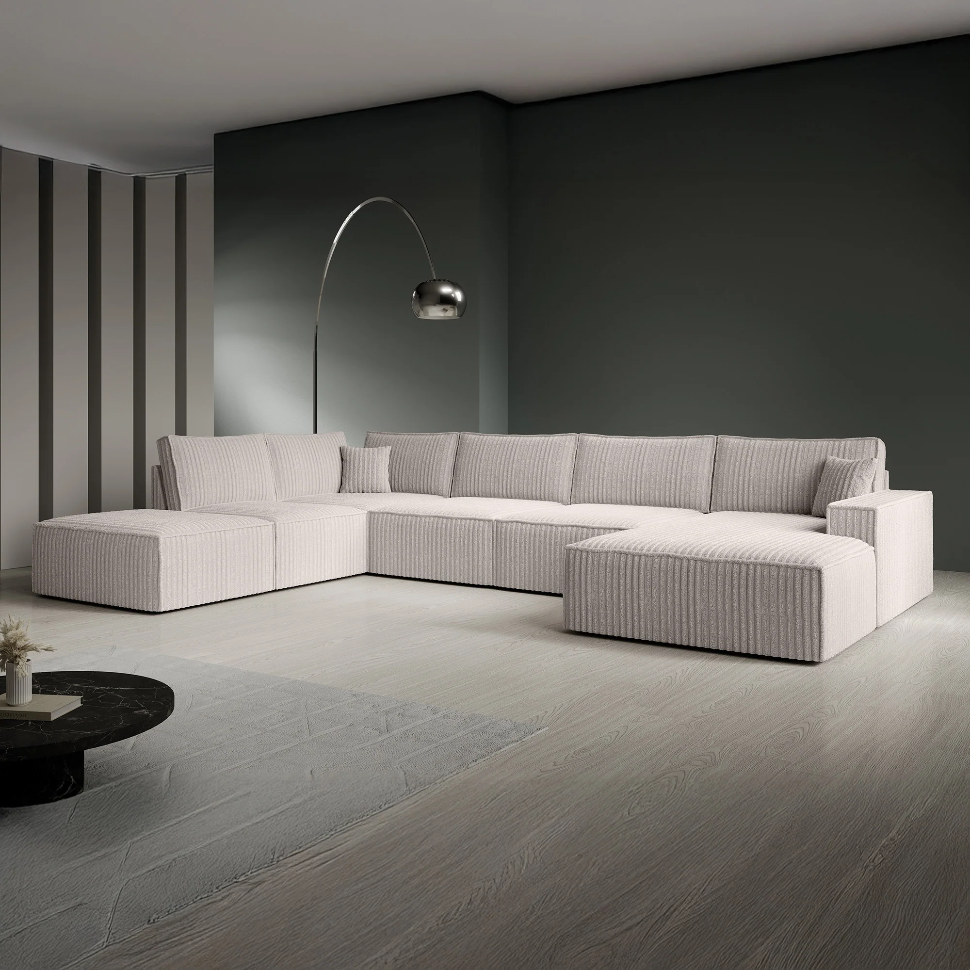 Manolo - Hoekbank 5-zits met chaise longue - Ribstof beige - Rechts - Image 2