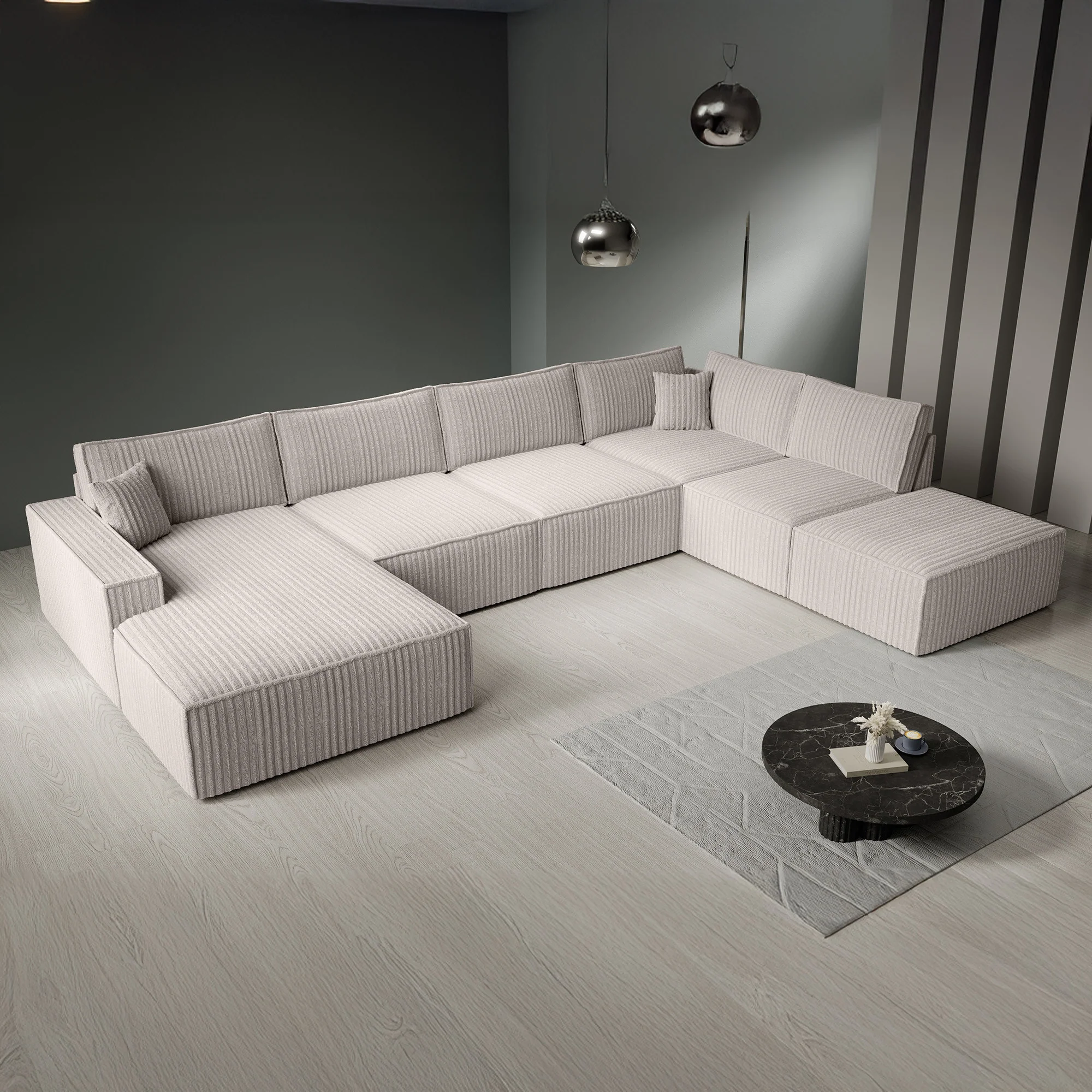 Manolo - Hoekbank 5-zits met chaise longue - Ribstof beige - Links - Image 3