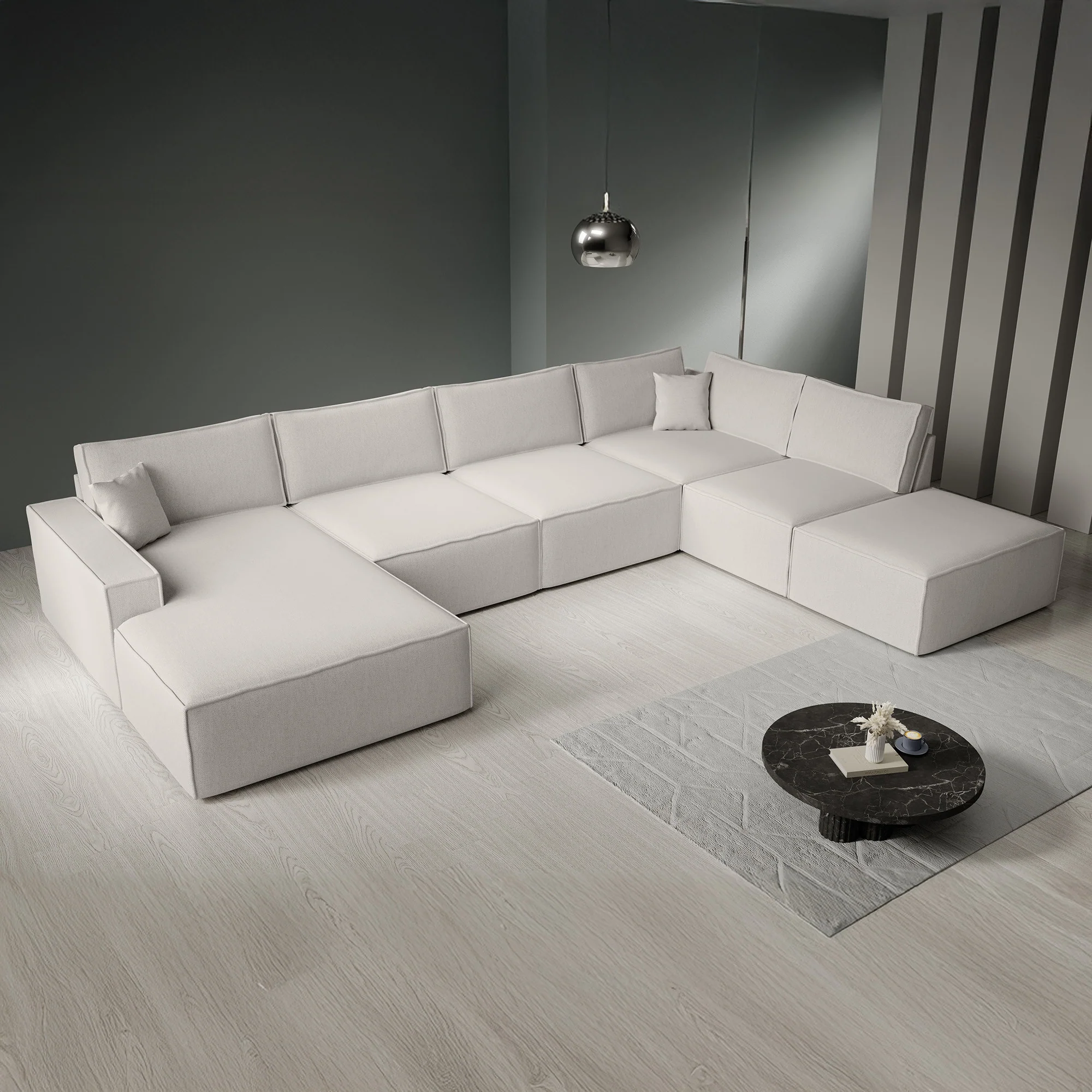 Manolo - Hoekbank 5-zits met chaise longue - Stof beige - Links - Image 3