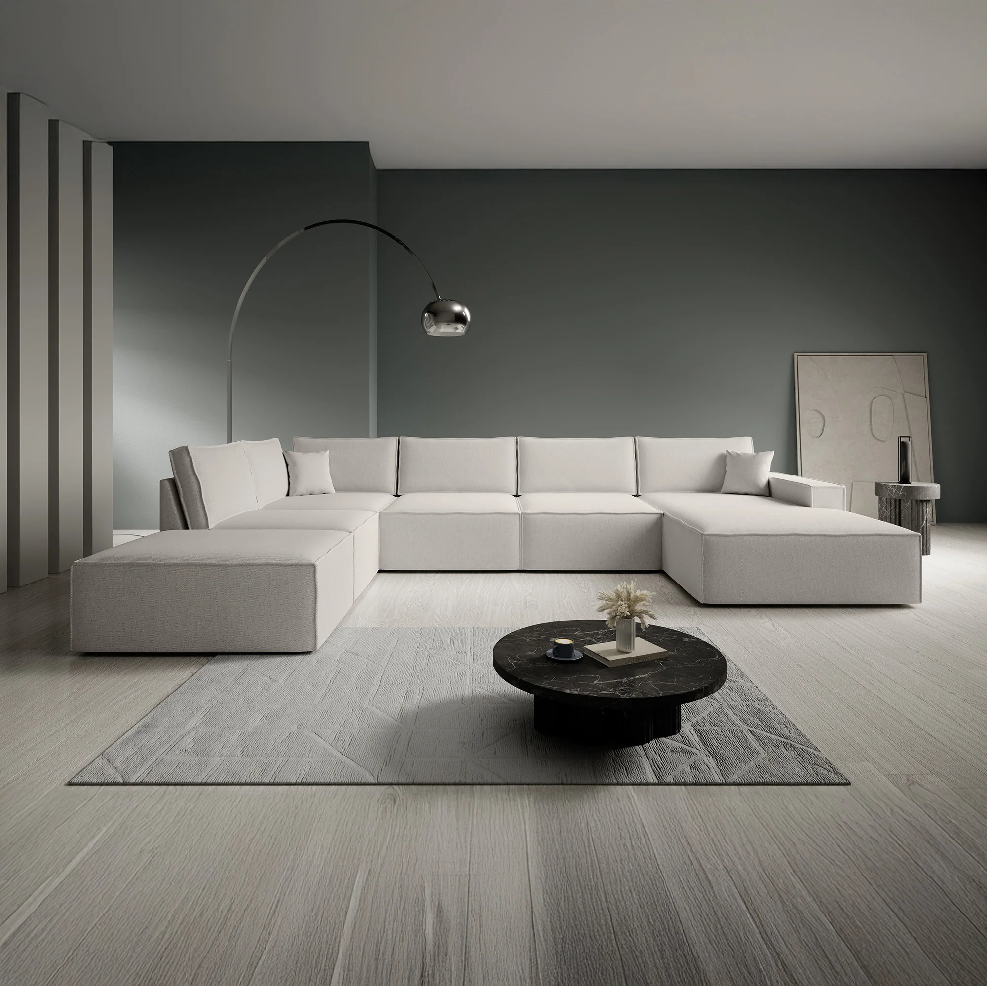 Manolo - Hoekbank 5-zits met chaise longue - Stof beige - Rechts