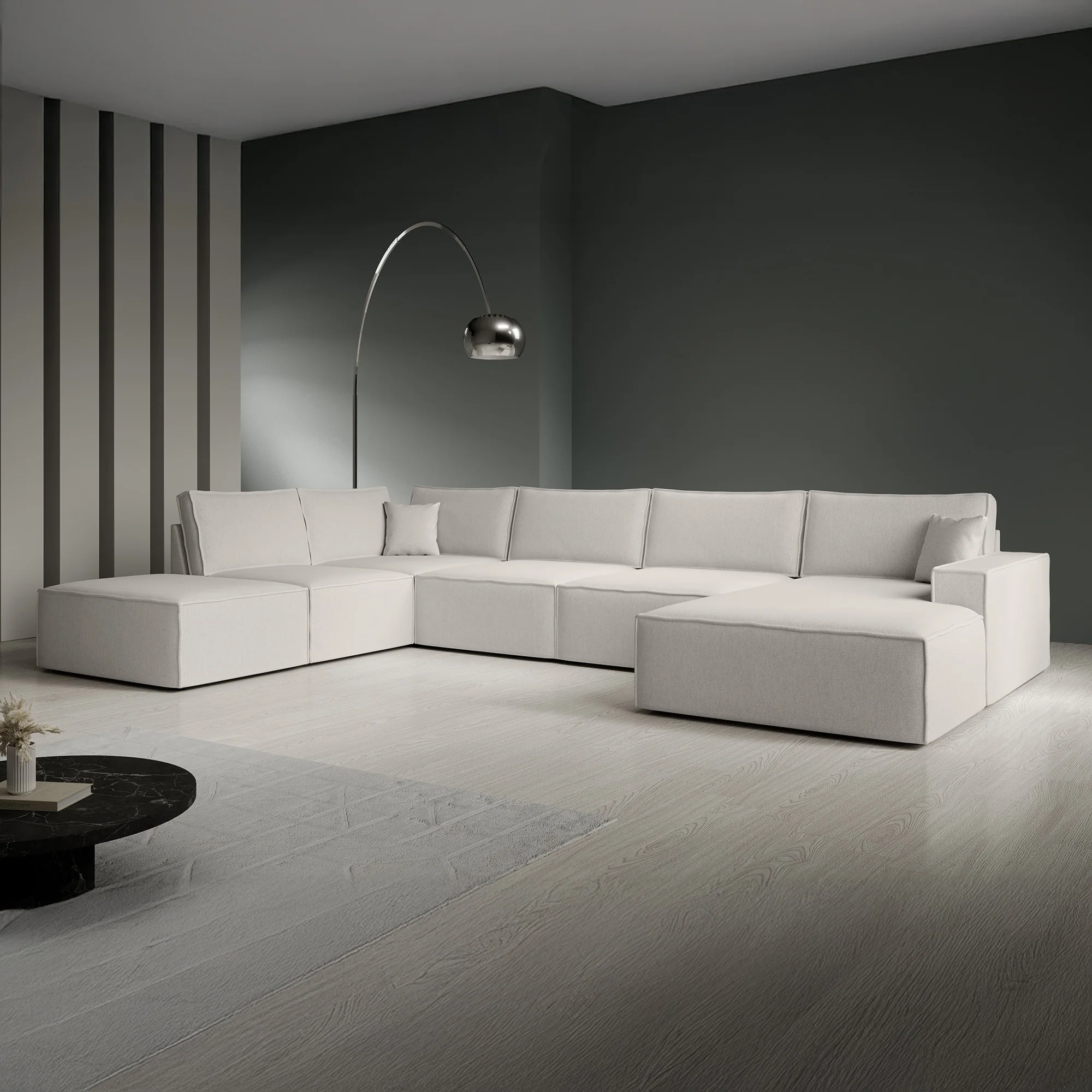 Manolo - Hoekbank 5-zits met chaise longue - Stof beige - Rechts - Image 2