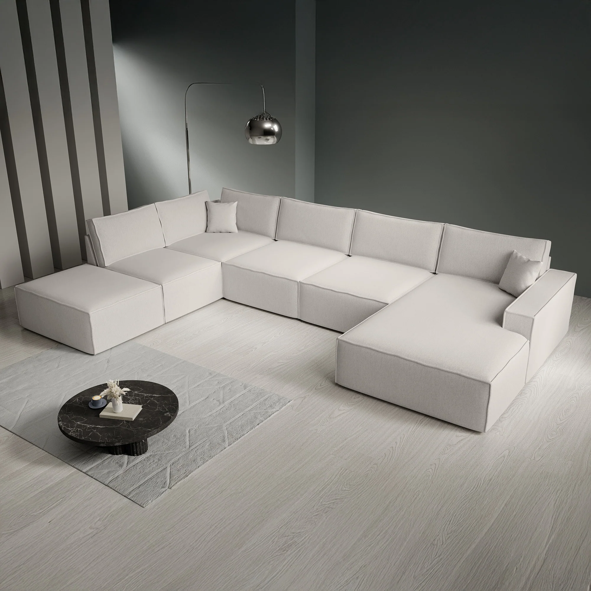 Manolo - Hoekbank 5-zits met chaise longue - Stof beige - Rechts - Image 3