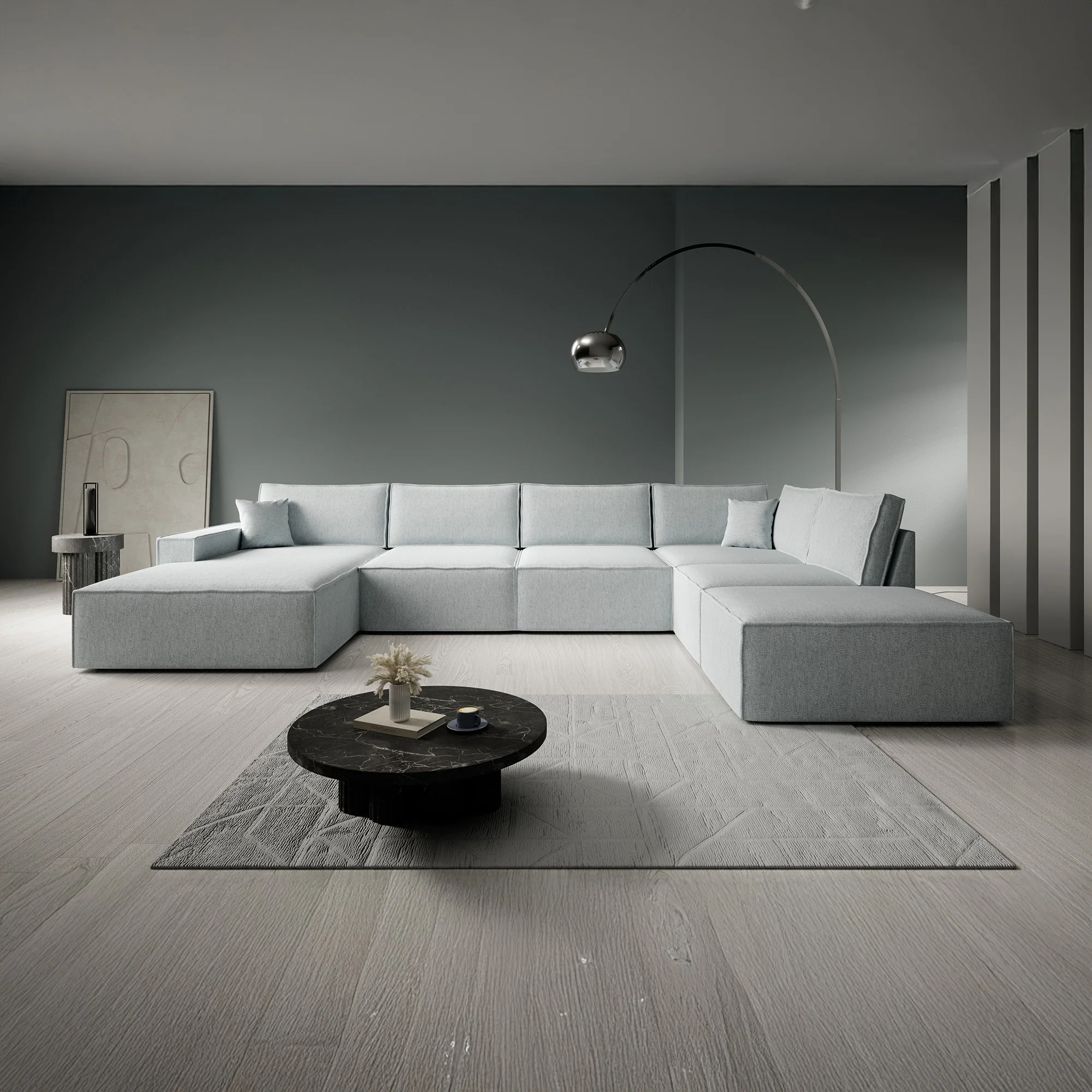 Manolo - Hoekbank 5-zits met chaise longue - Stof grijs - Links