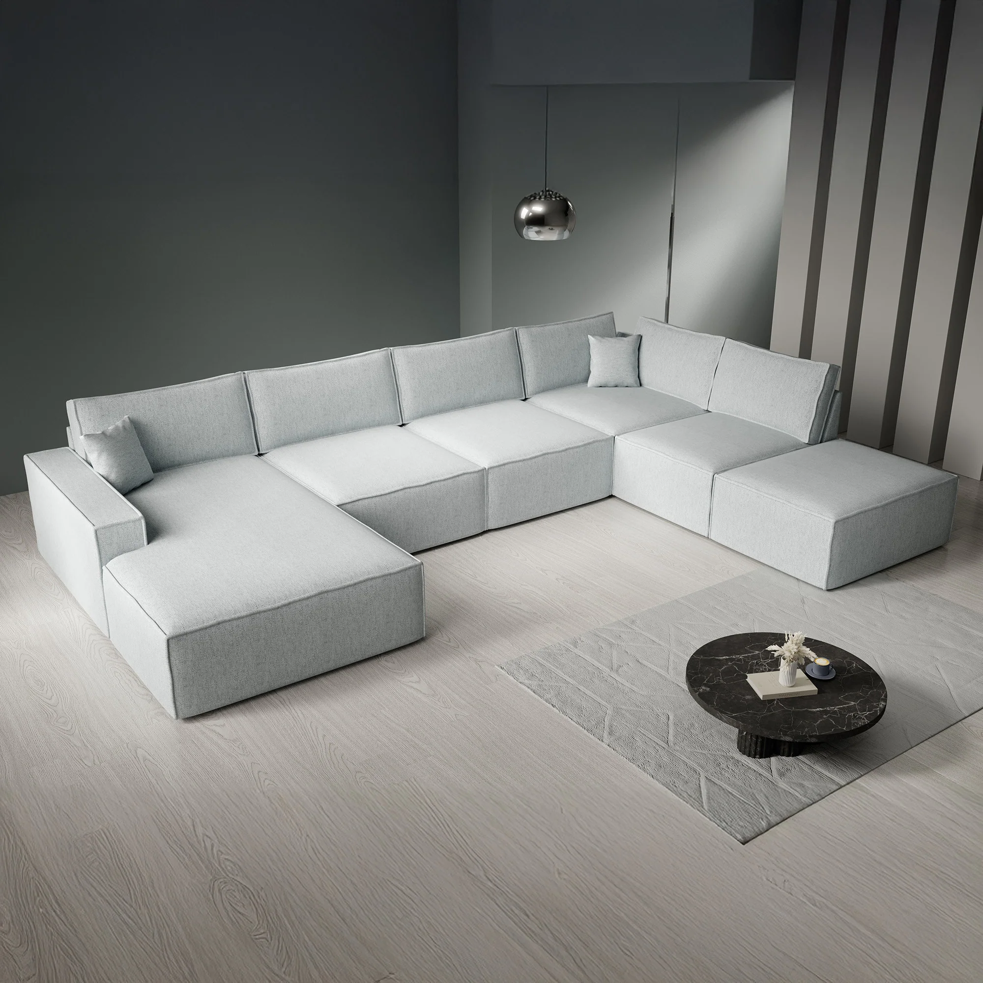 Manolo - Hoekbank 5-zits met chaise longue - Stof grijs - Links - Image 3