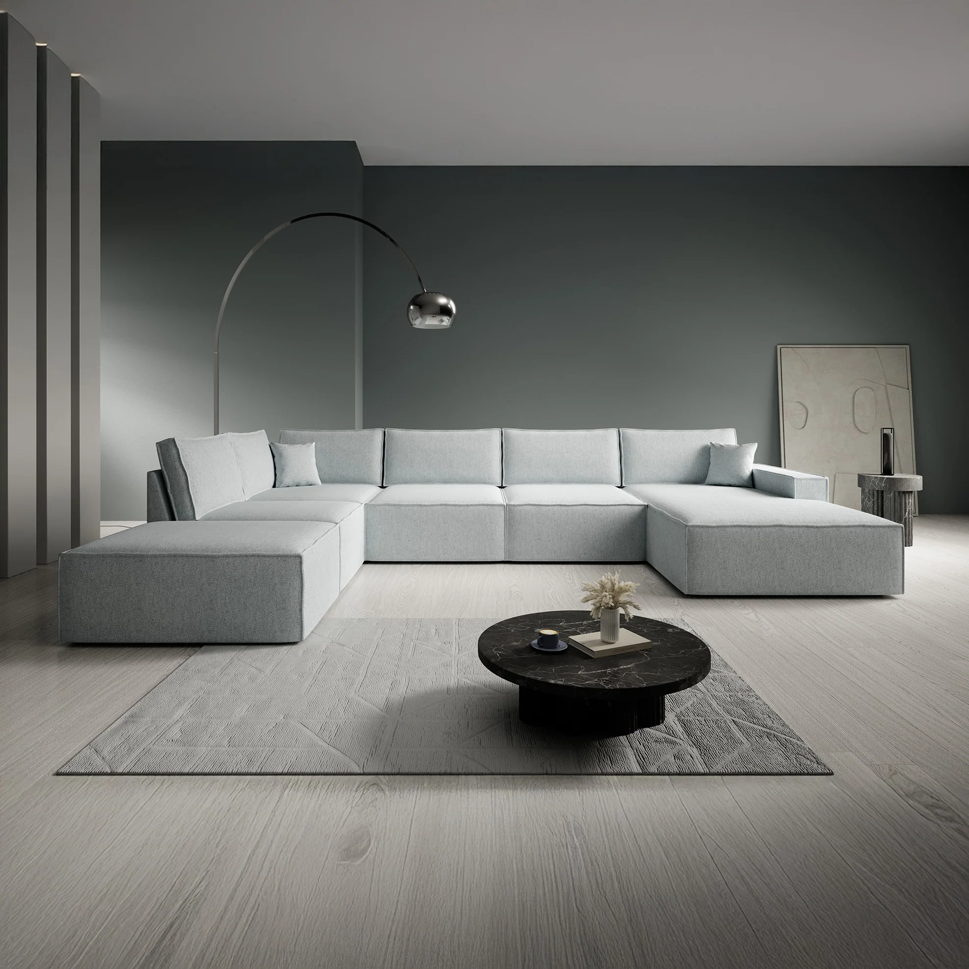 Manolo - Hoekbank 5-zits met chaise longue - Stof grijs - Rechts