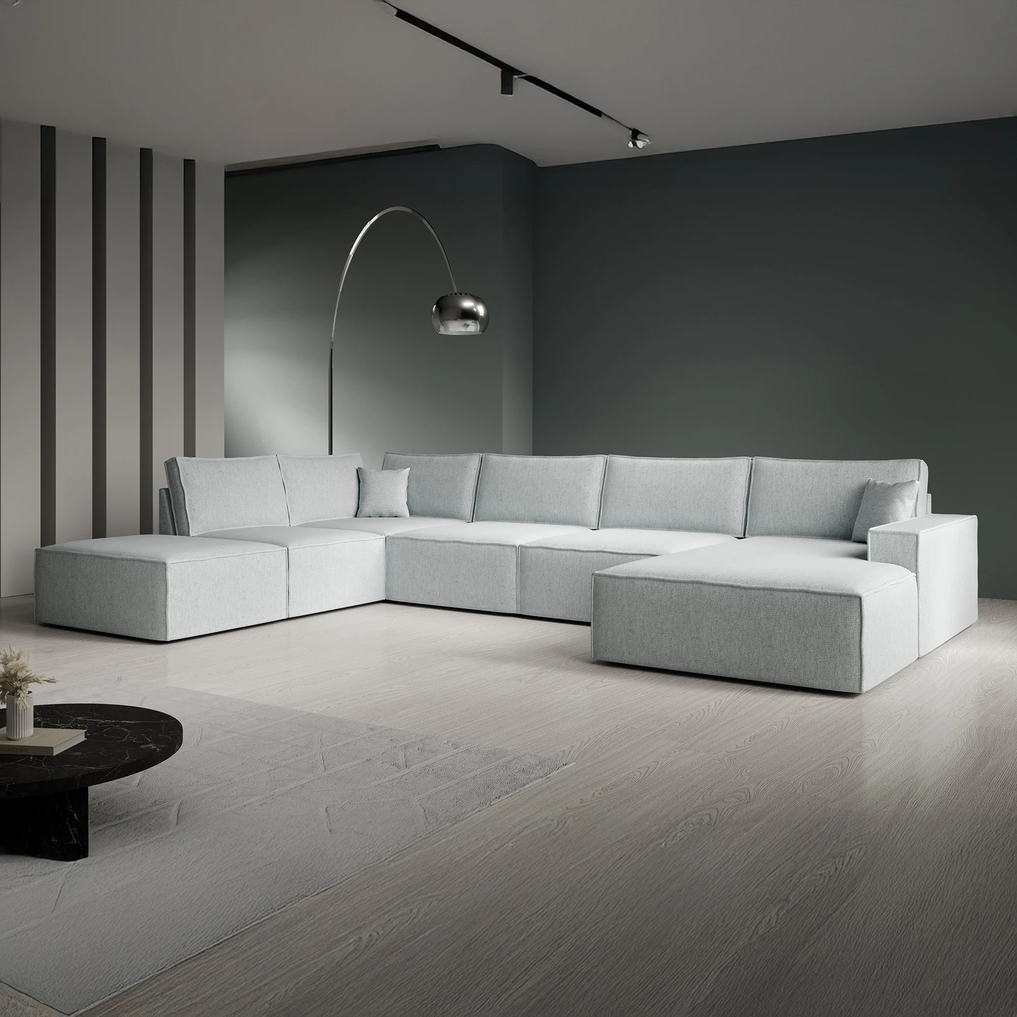 Manolo - Hoekbank 5-zits met chaise longue - Stof grijs - Rechts - Image 2