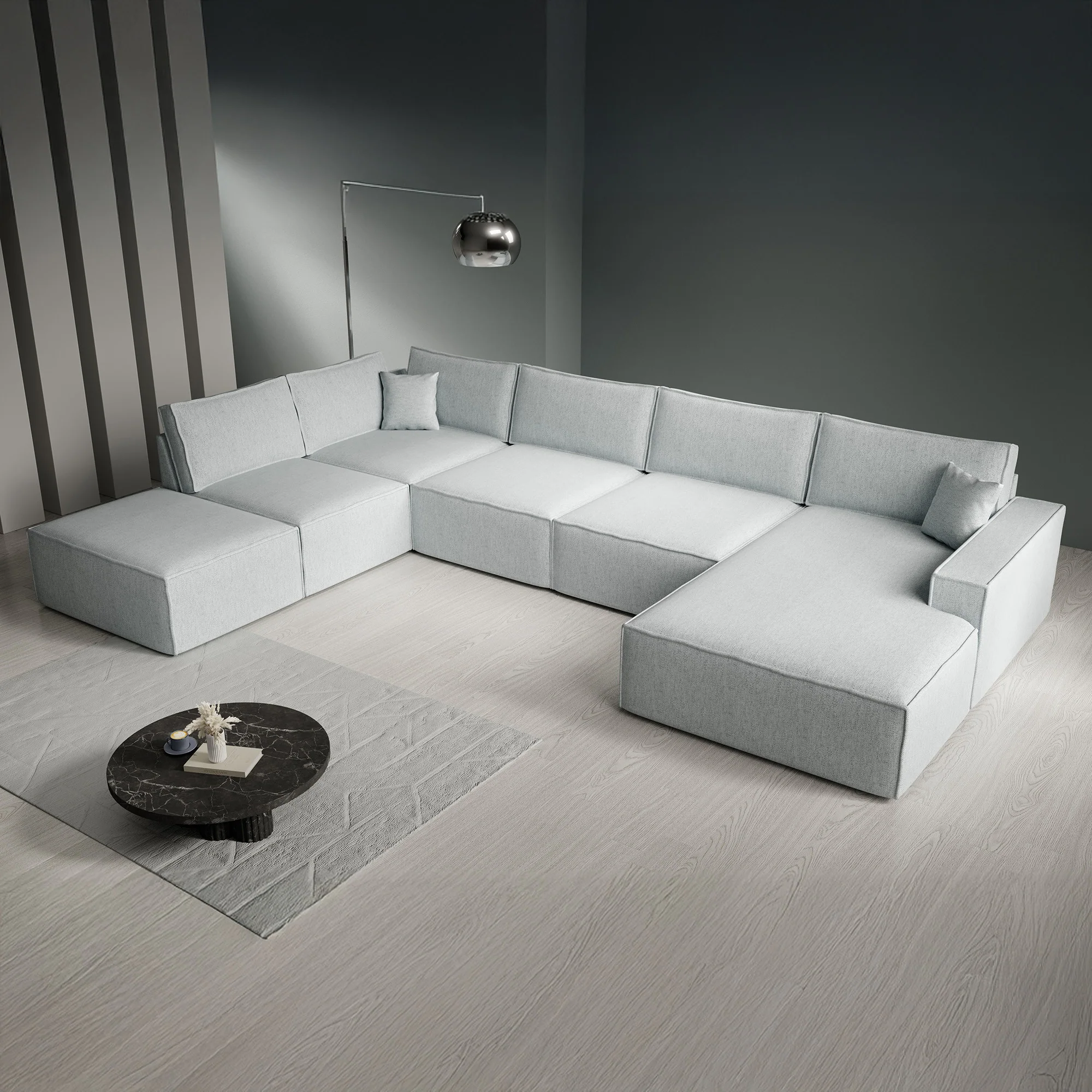 Manolo - Hoekbank 5-zits met chaise longue - Stof grijs - Rechts - Image 3