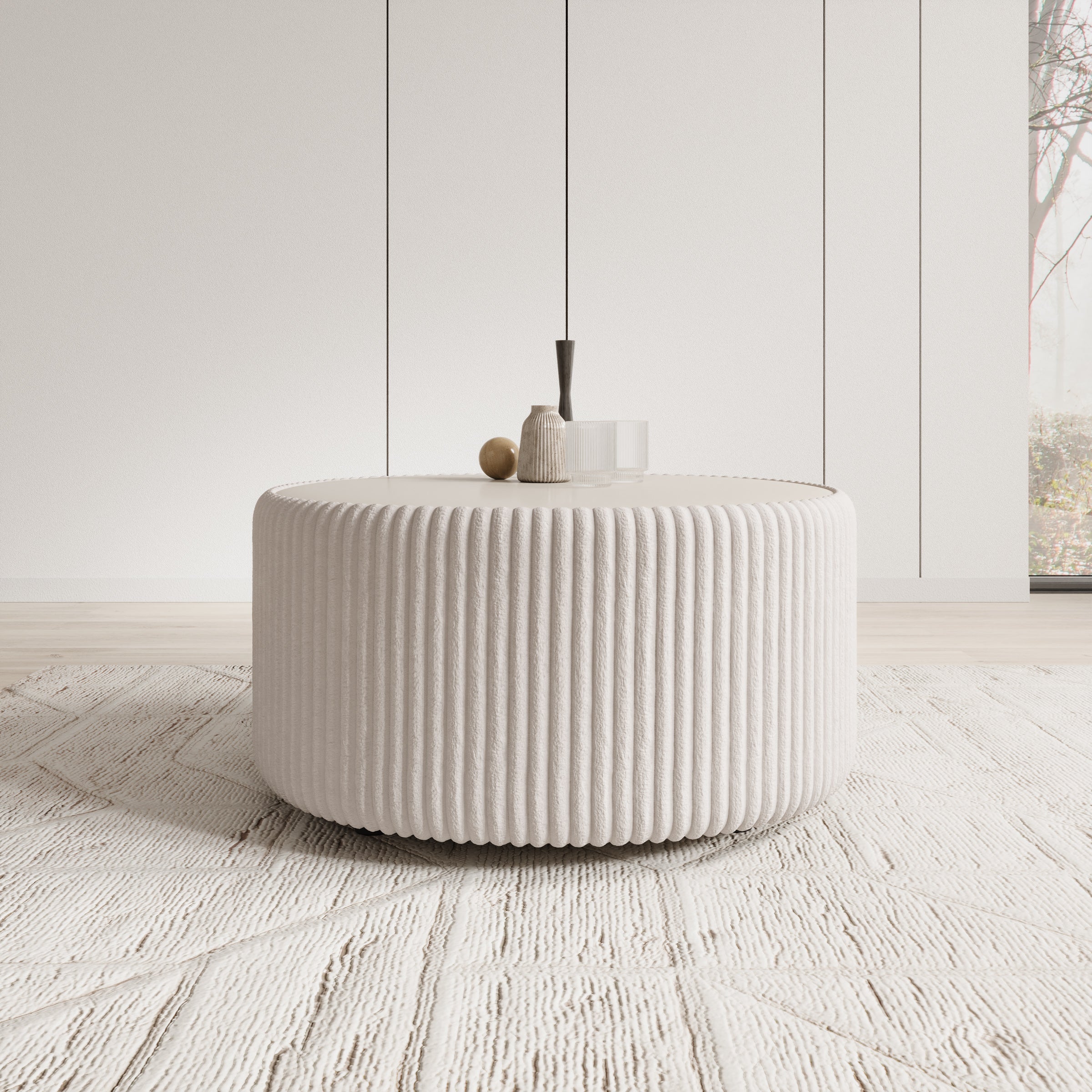 Marano - Salontafel - Fluffy ribstof wit  - 89x89x42 cm - Image 2