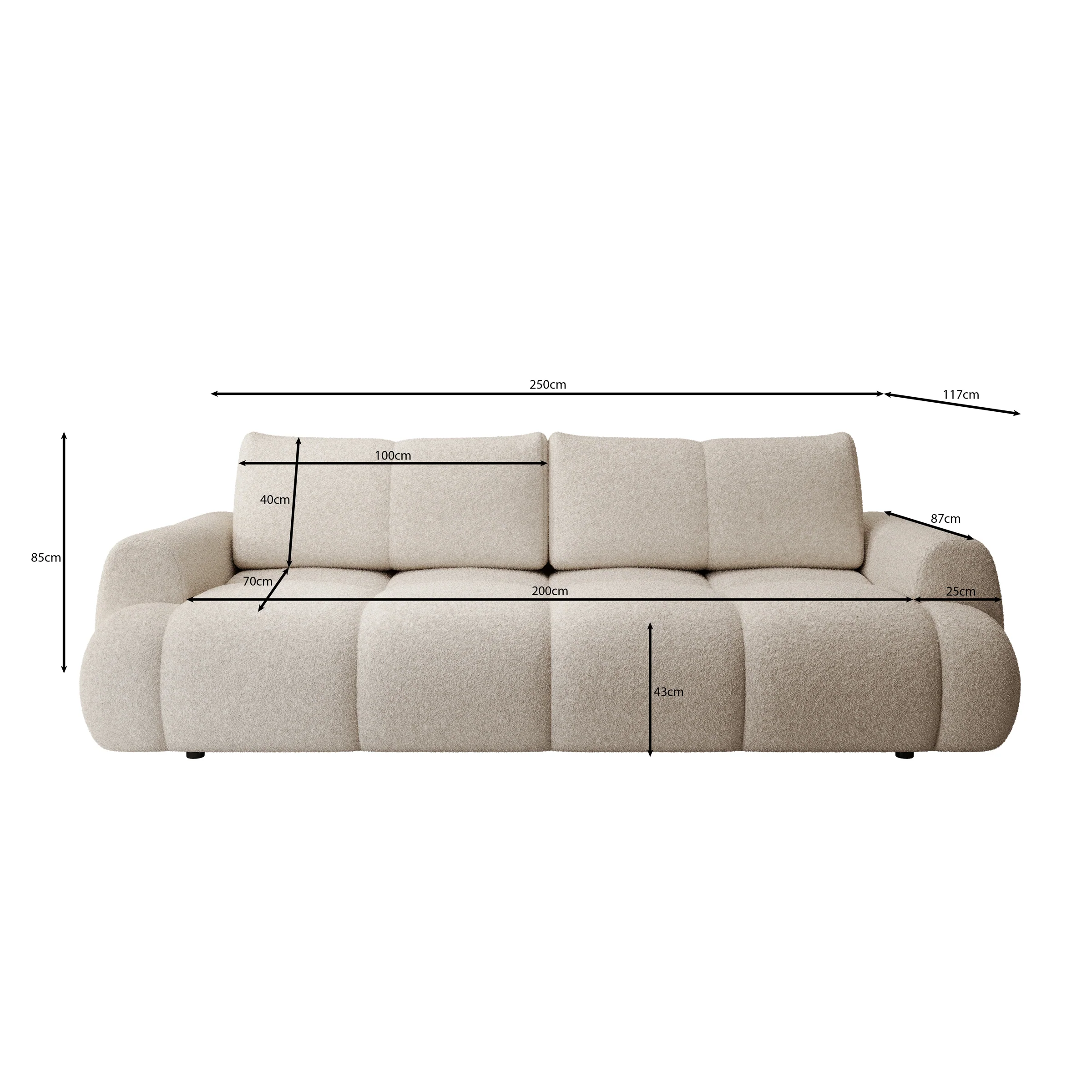 Maravilla - Slaapbank - Teddystof beige - 250x117x85 cm - Image 7
