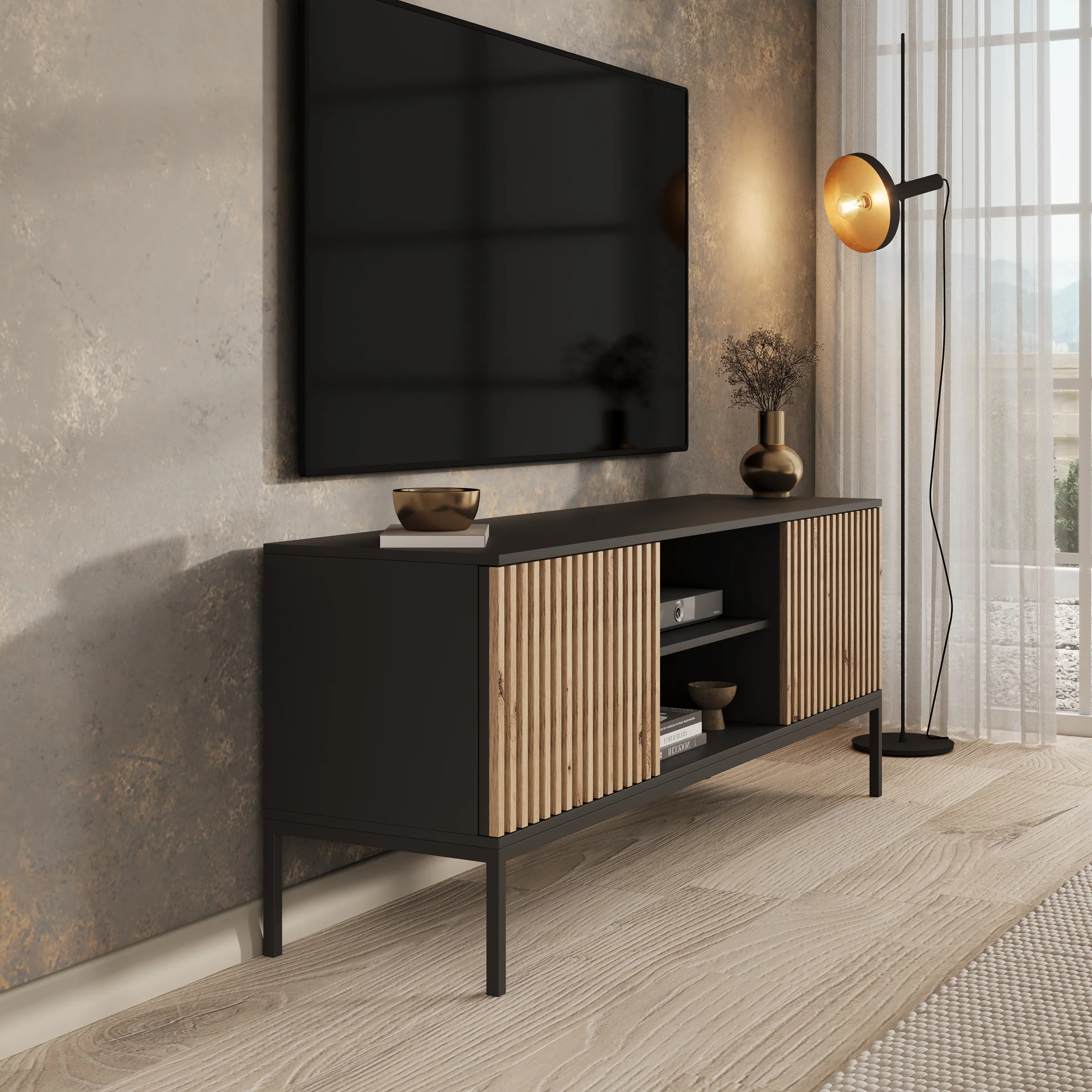 Marbella - TV-Meubel staand - Zwart - 150 cm - Image 4