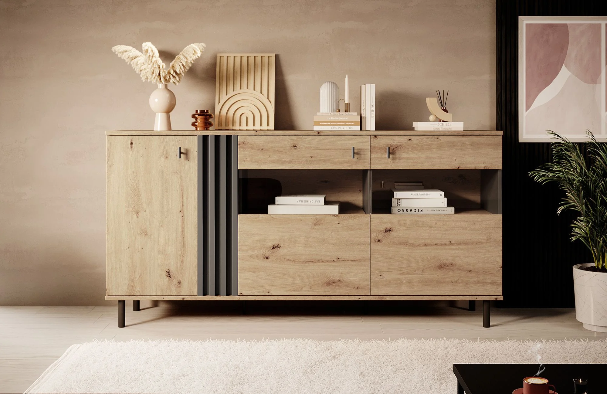 Marcos 2 - Dressoir - Eiken/antraciet - 165x40x82 cm - Image 3