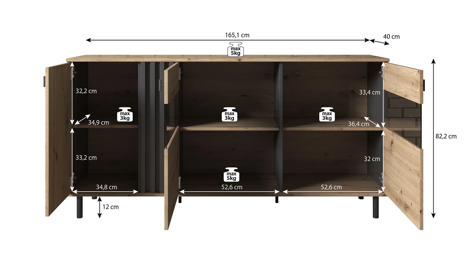 Marcos 2 - Dressoir - Eiken/antraciet - 165x40x82 cm - Image 5