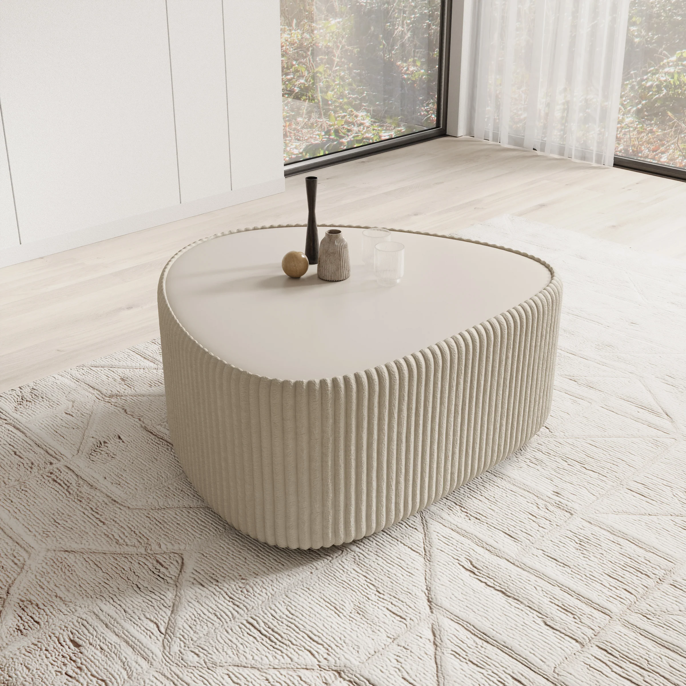 Marlen - Salontafel - Fluffy ribstof beige - 96x89x42 cm - Image 3